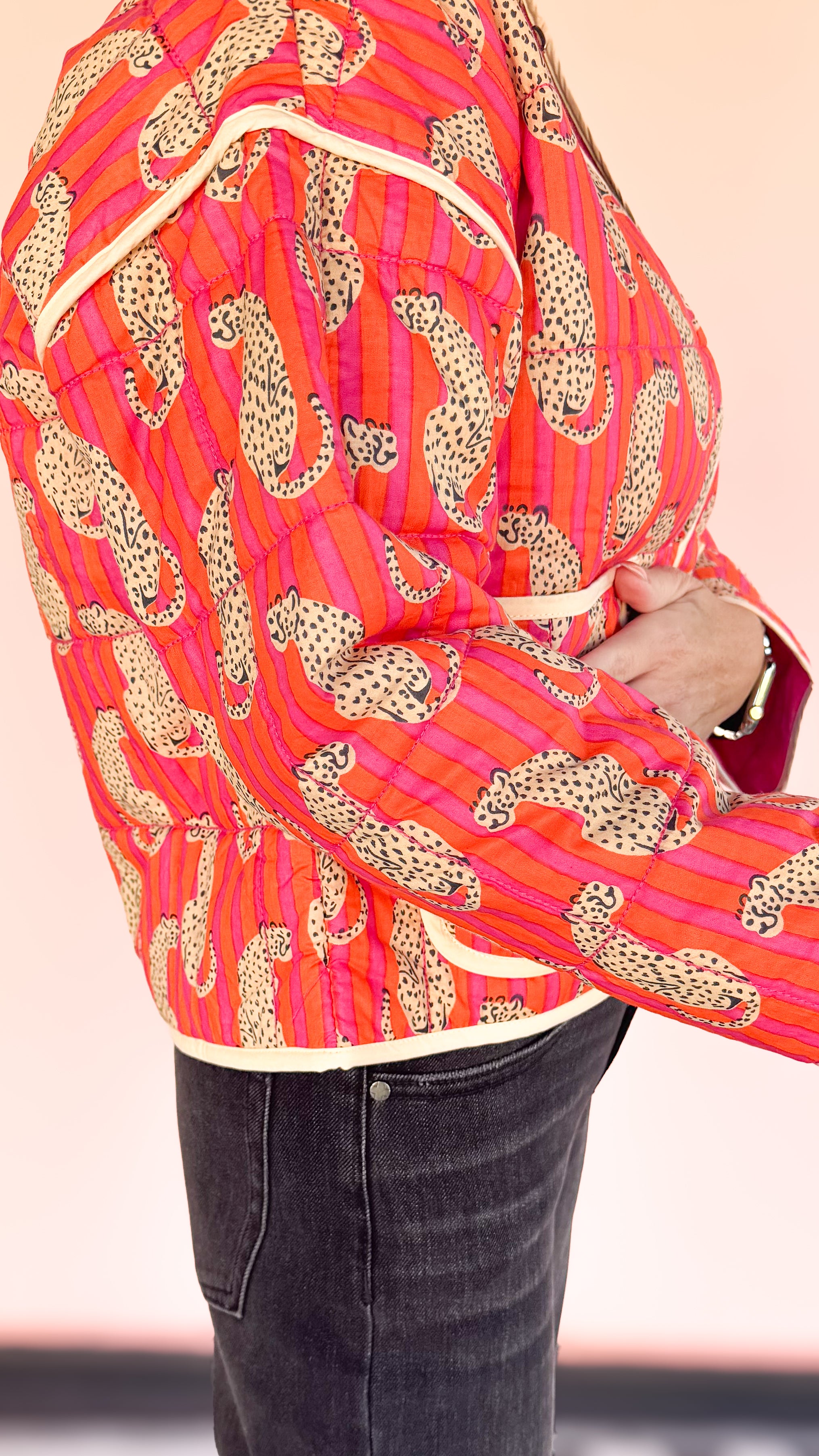 Quilted Stripe cheetah jacket