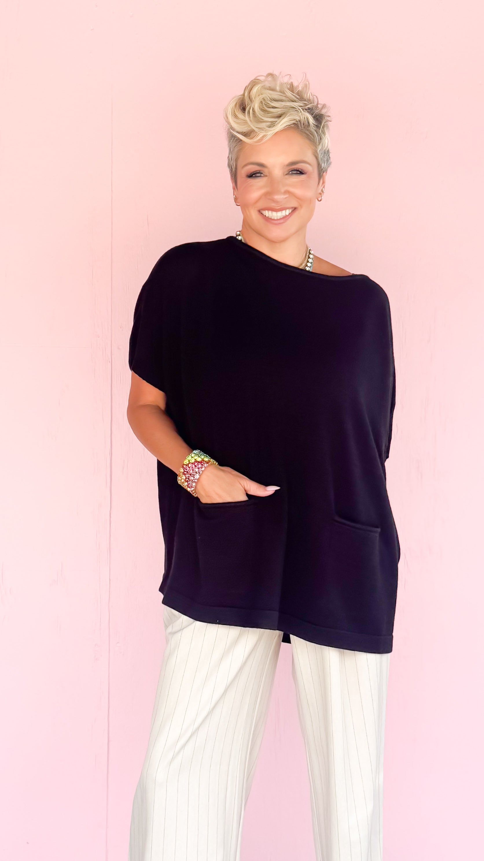 Jasmine Boat Neck Top/Black