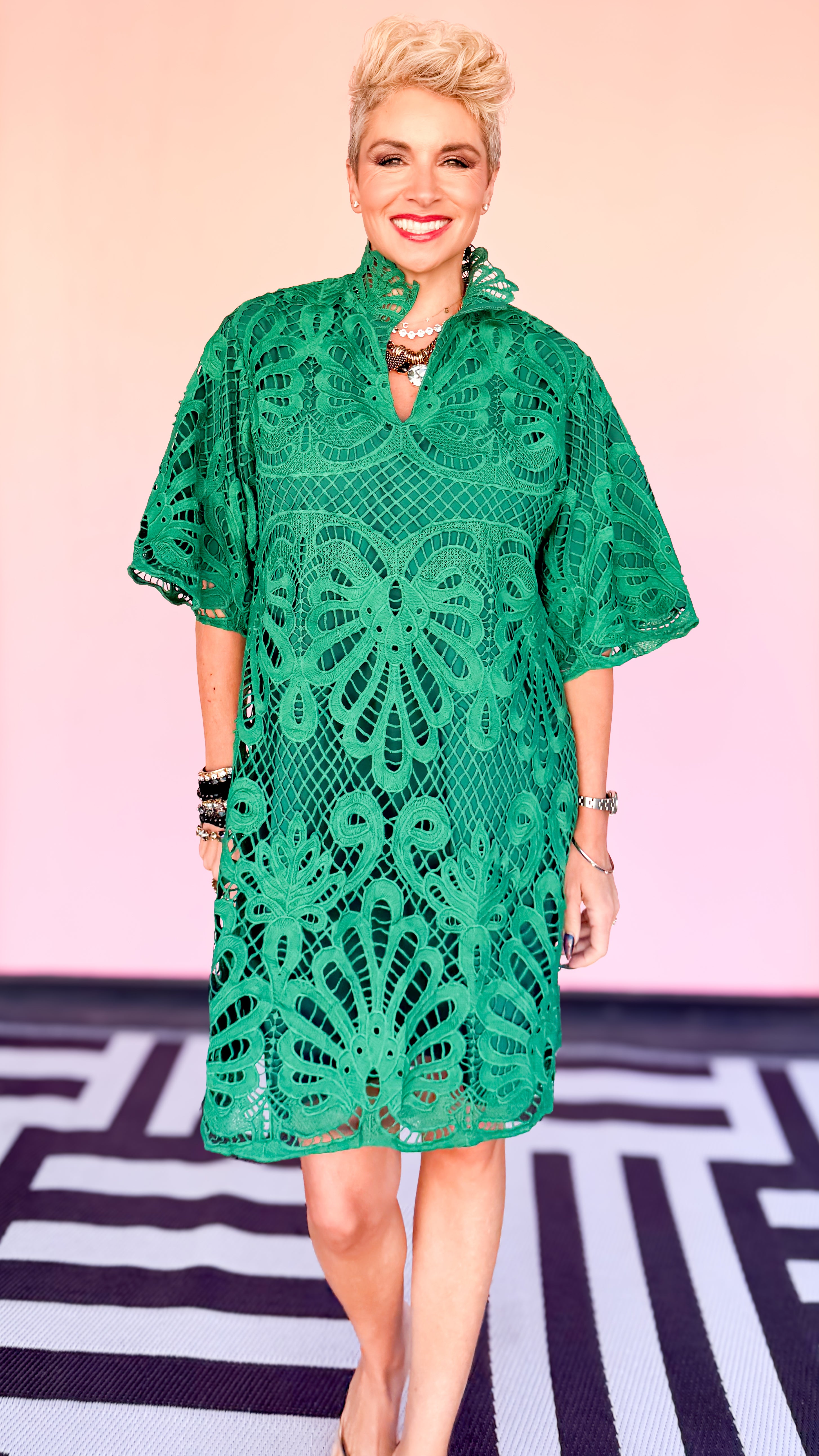 V-Neck Lace Tunic Dress/Emerald