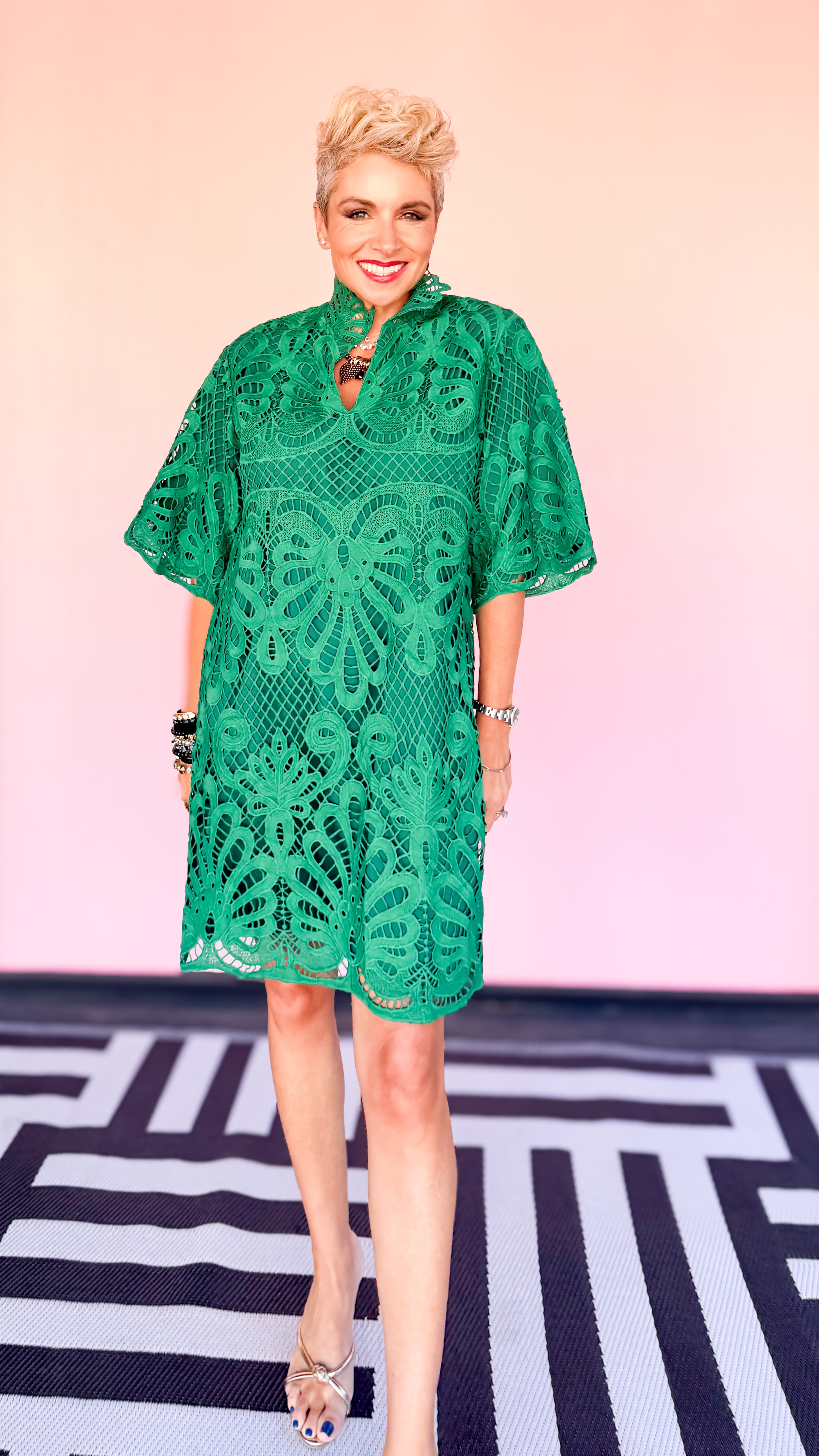 V-Neck Lace Tunic Dress/Emerald