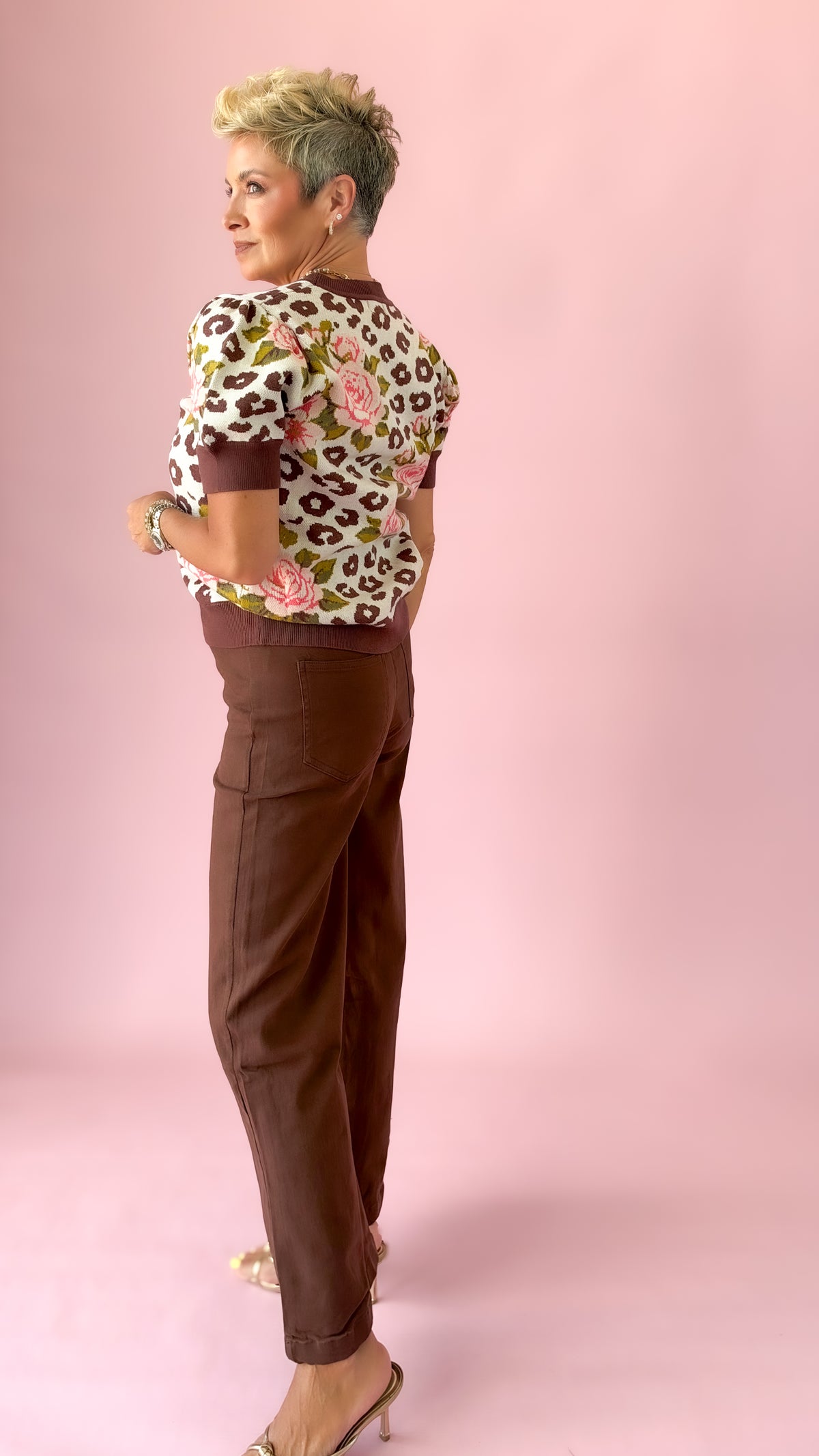 Cream Brown Jacquard Sweater