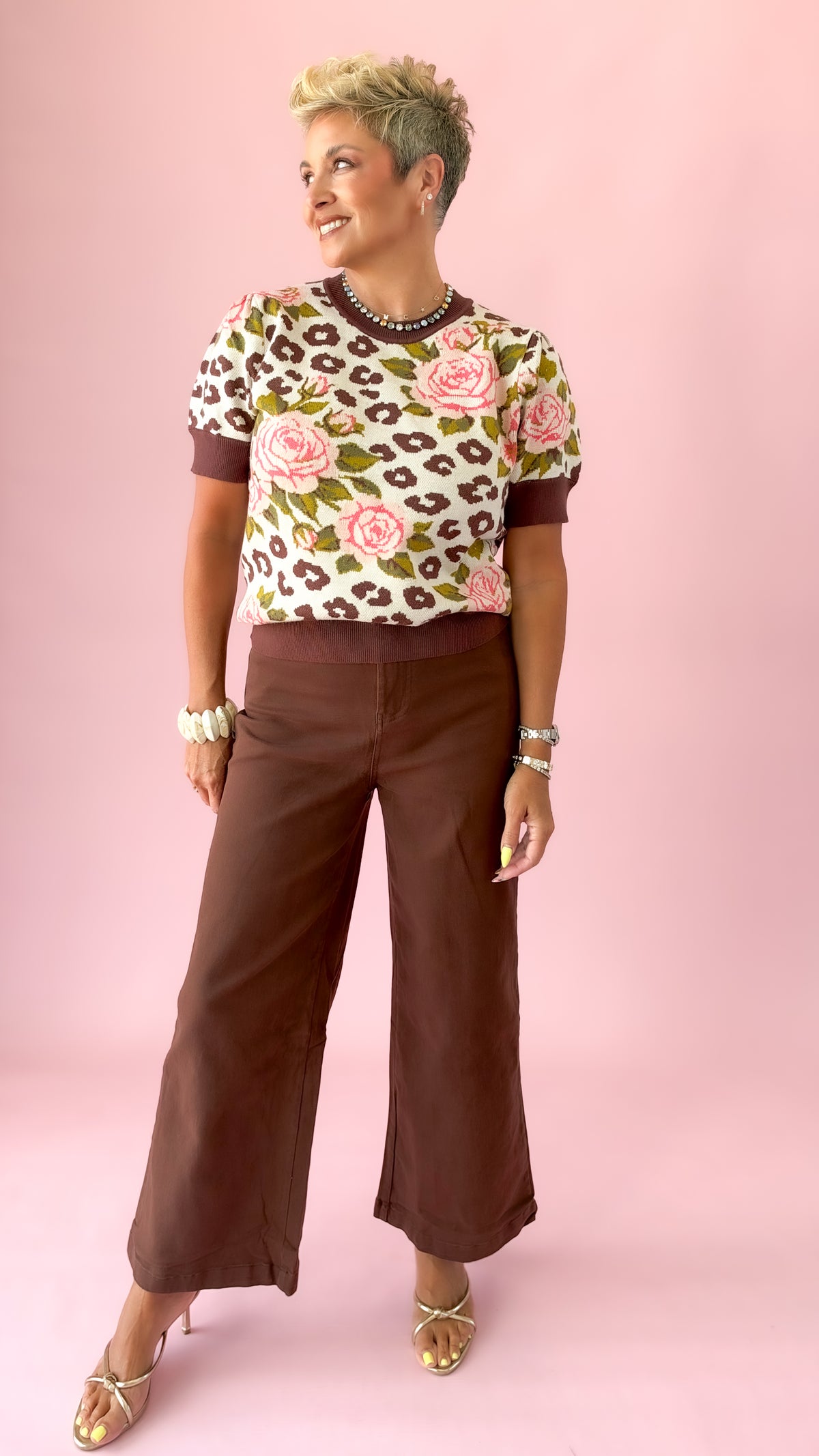 Cream Brown Jacquard Sweater
