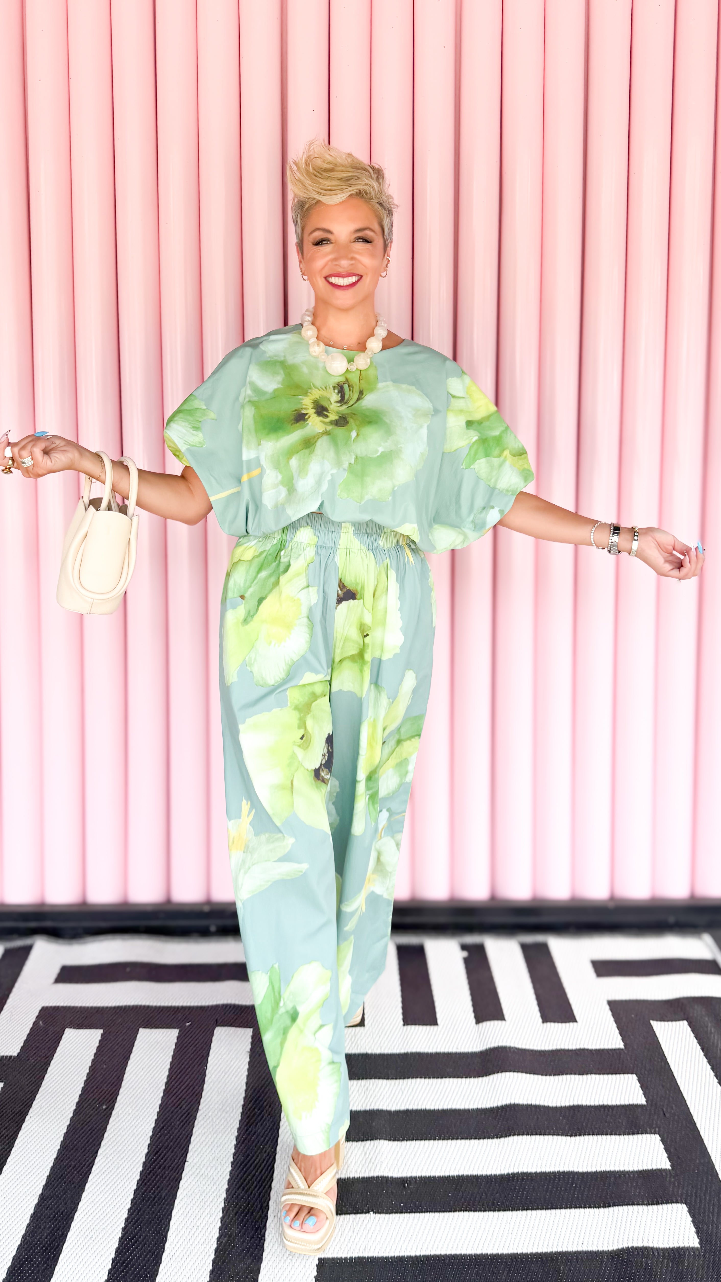 Floral Balloon Sleeve Crop Blouse/Sage