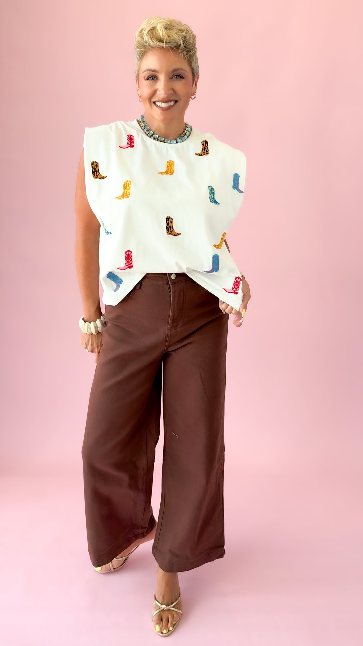 Embroidered Boots Sleeveless Tee