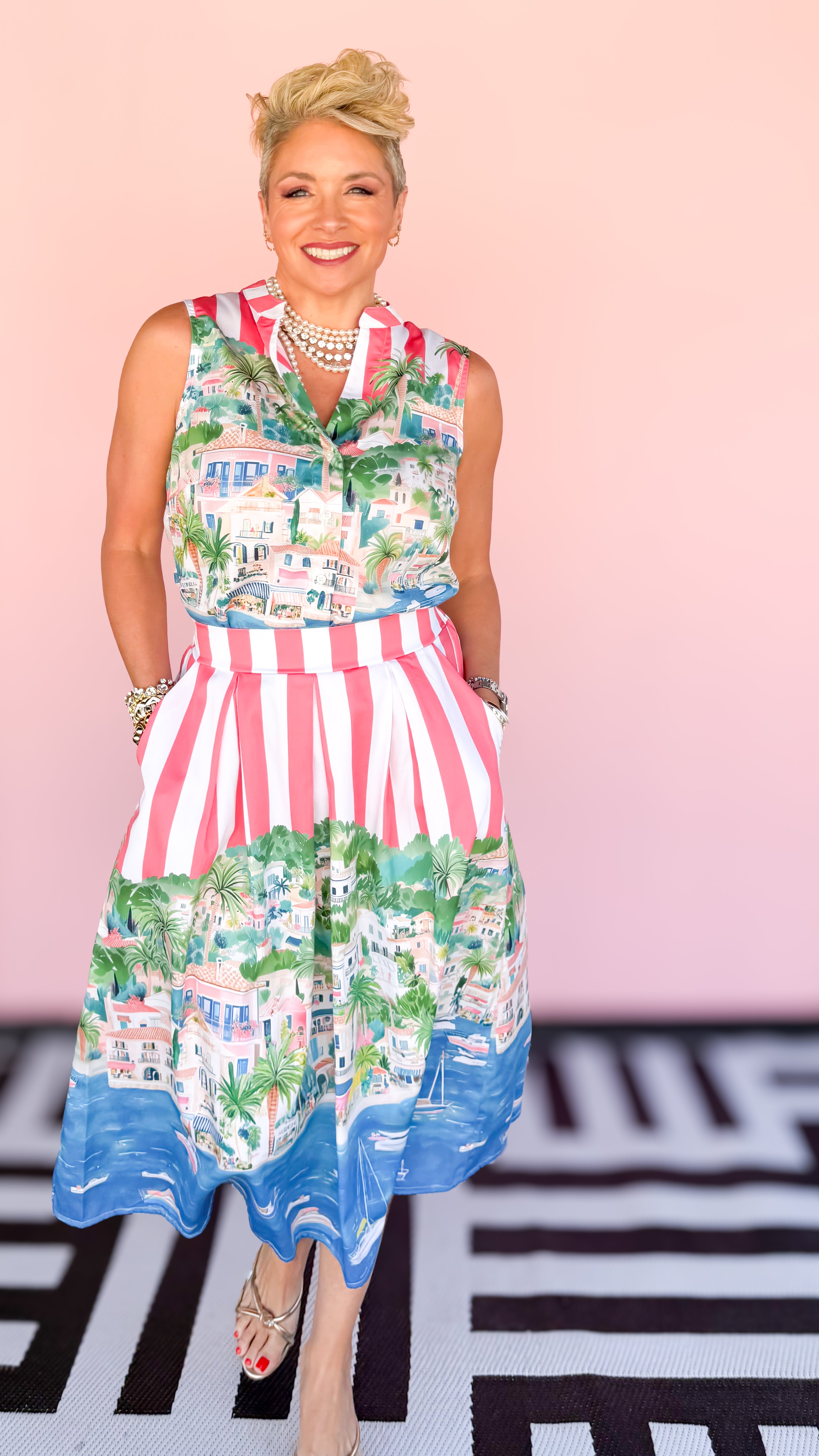 Red Stripe Skirt with Coastal Print - The BLVD