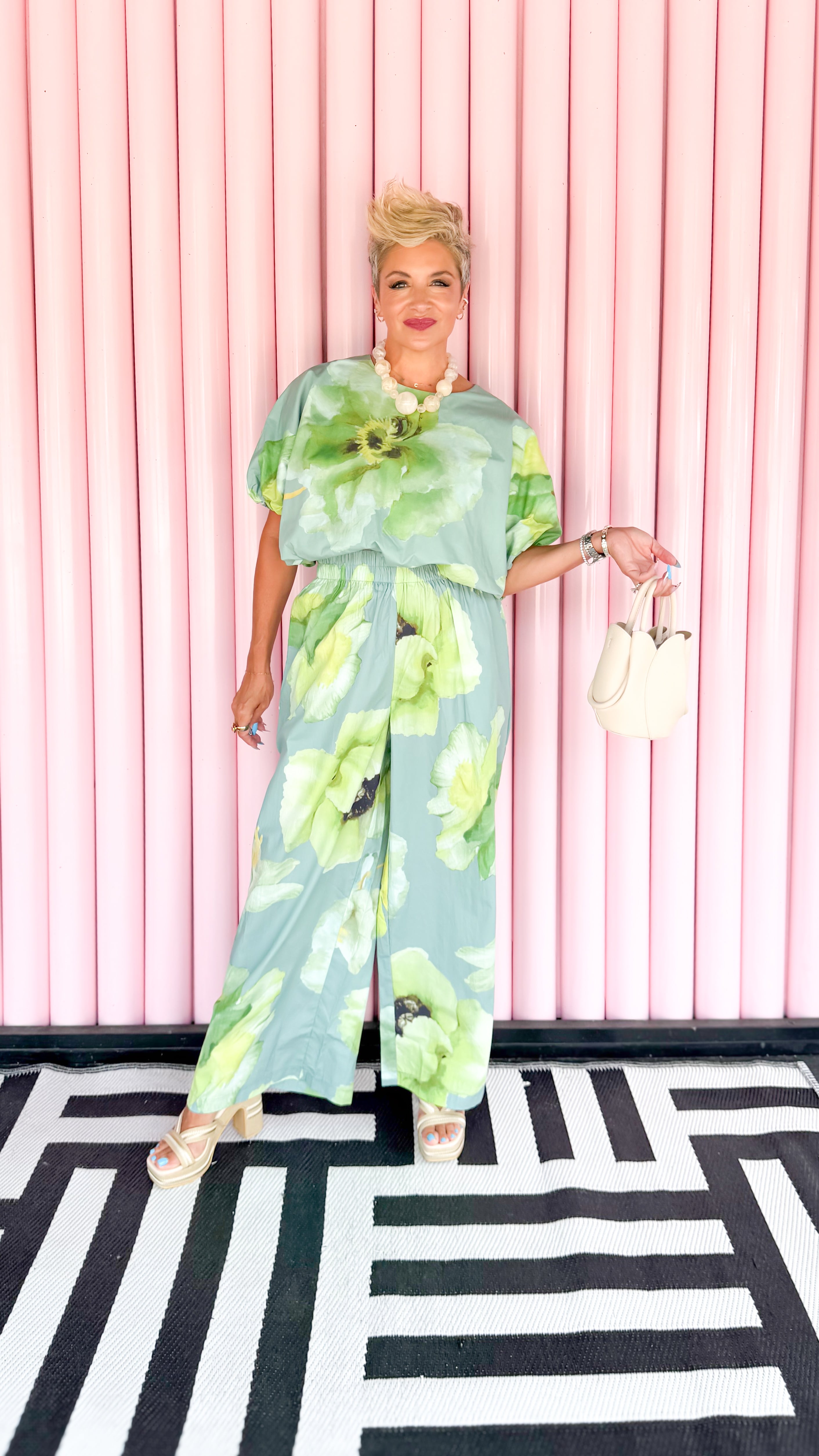 High Waist Floral Wide Leg Pants/Sage