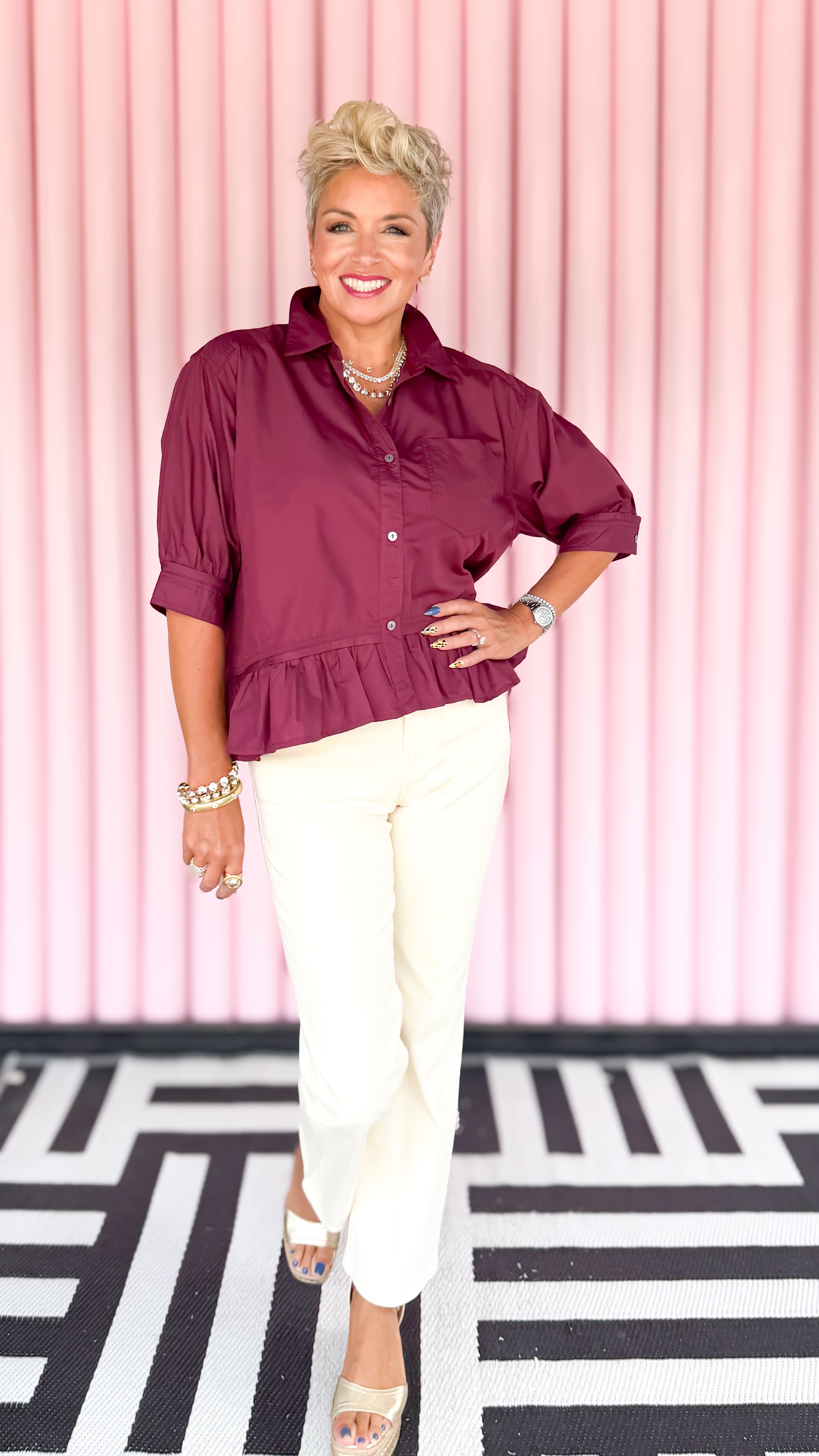 Ruffle Blouse/Merlot