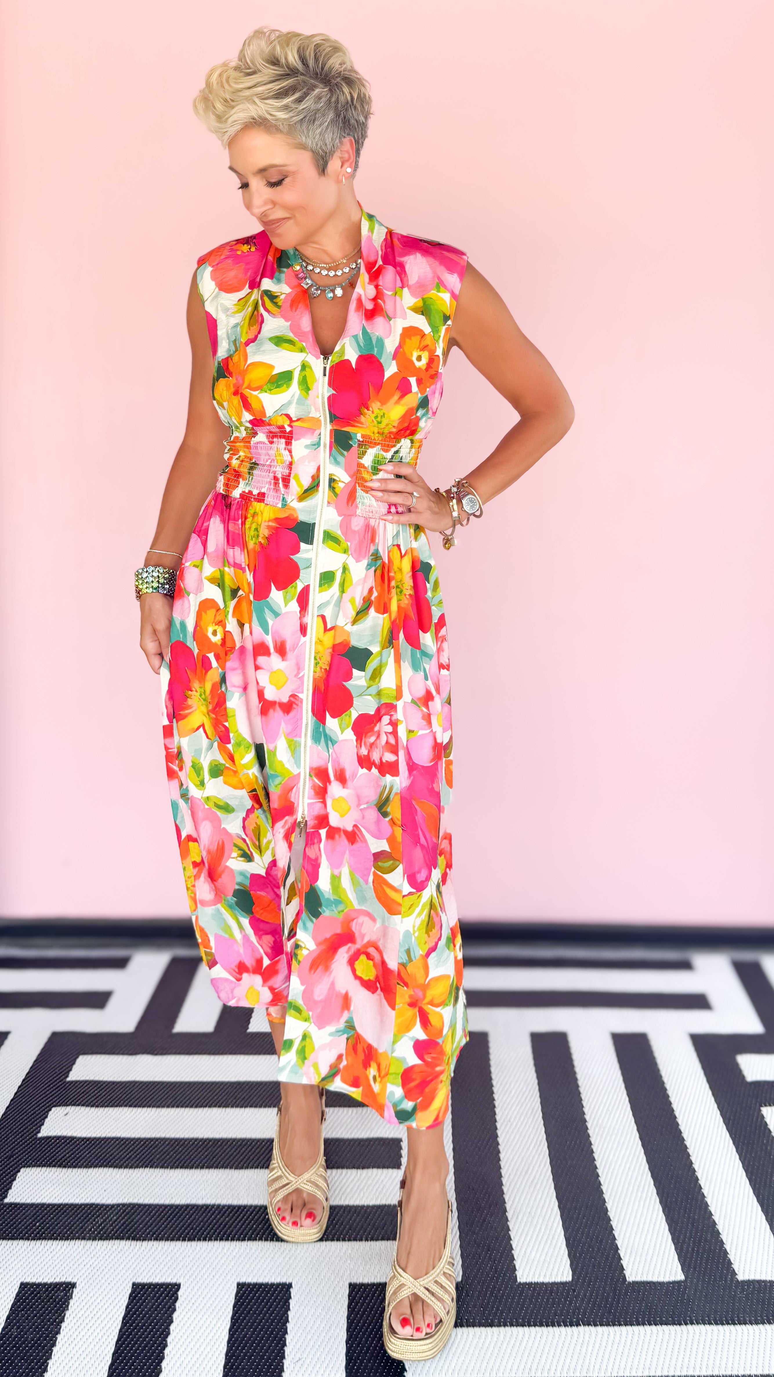 Zip Front Midi Dress