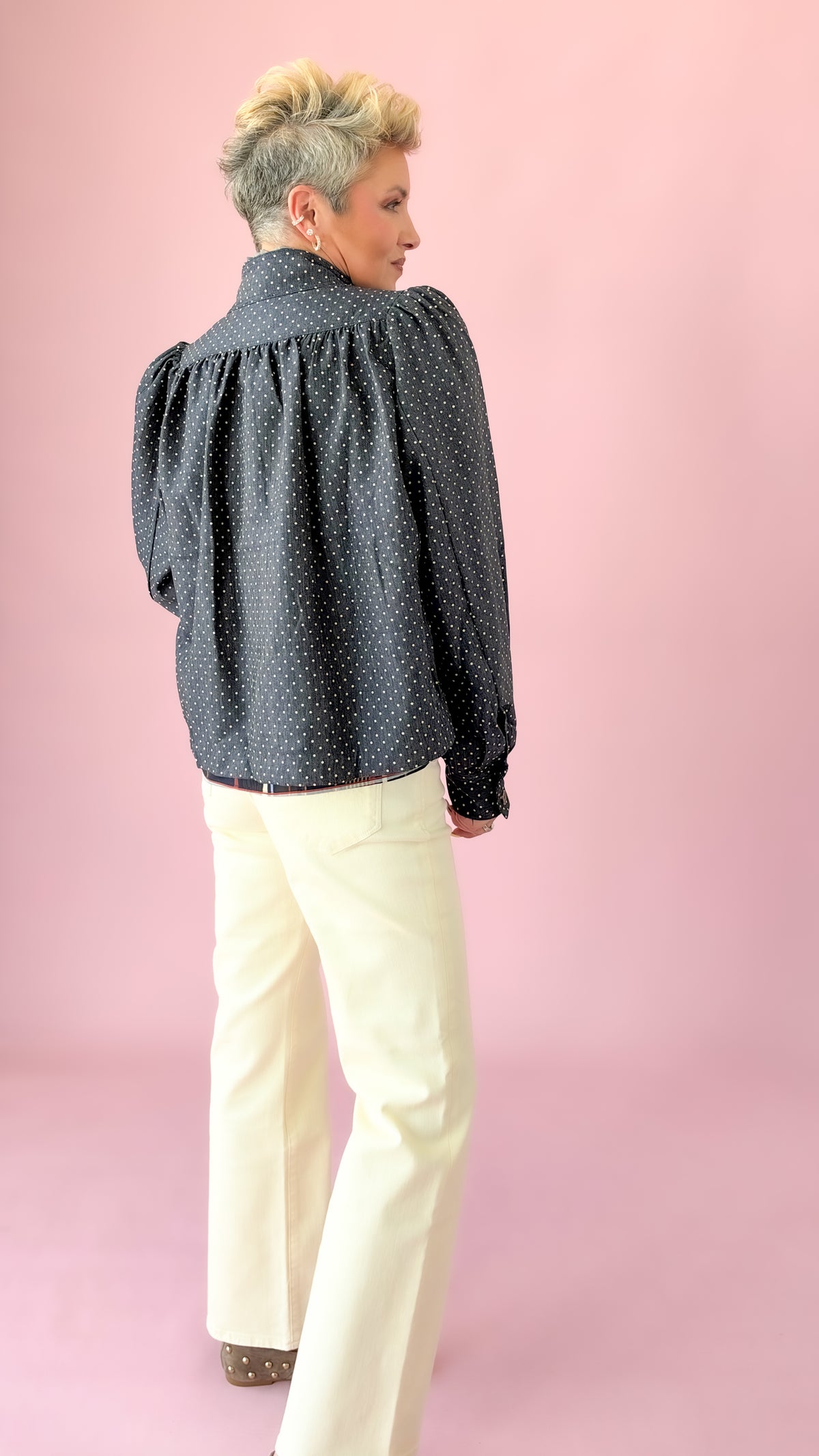 Puff Shoulder Dot Jacket/Dark Denim