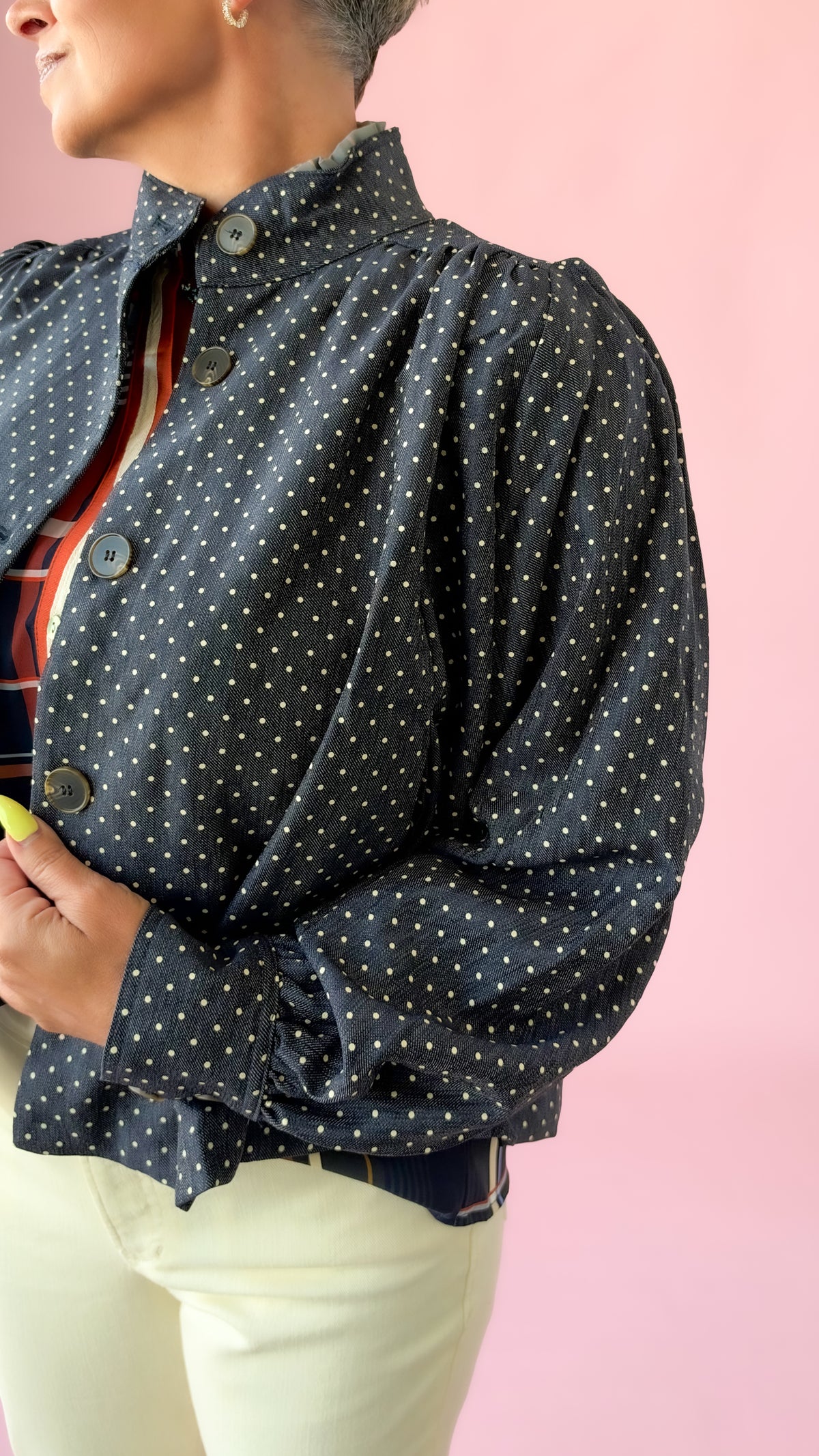 Puff Shoulder Dot Jacket/Dark Denim