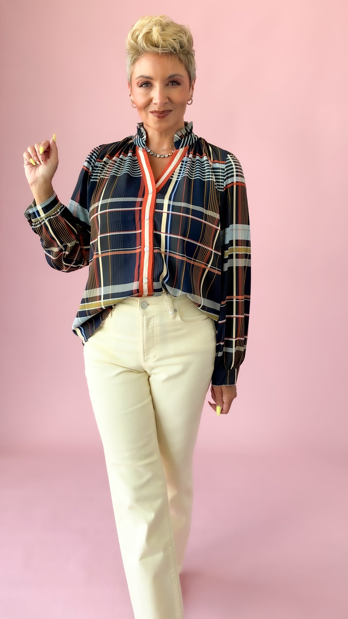 Patty Plaid Top/Navy