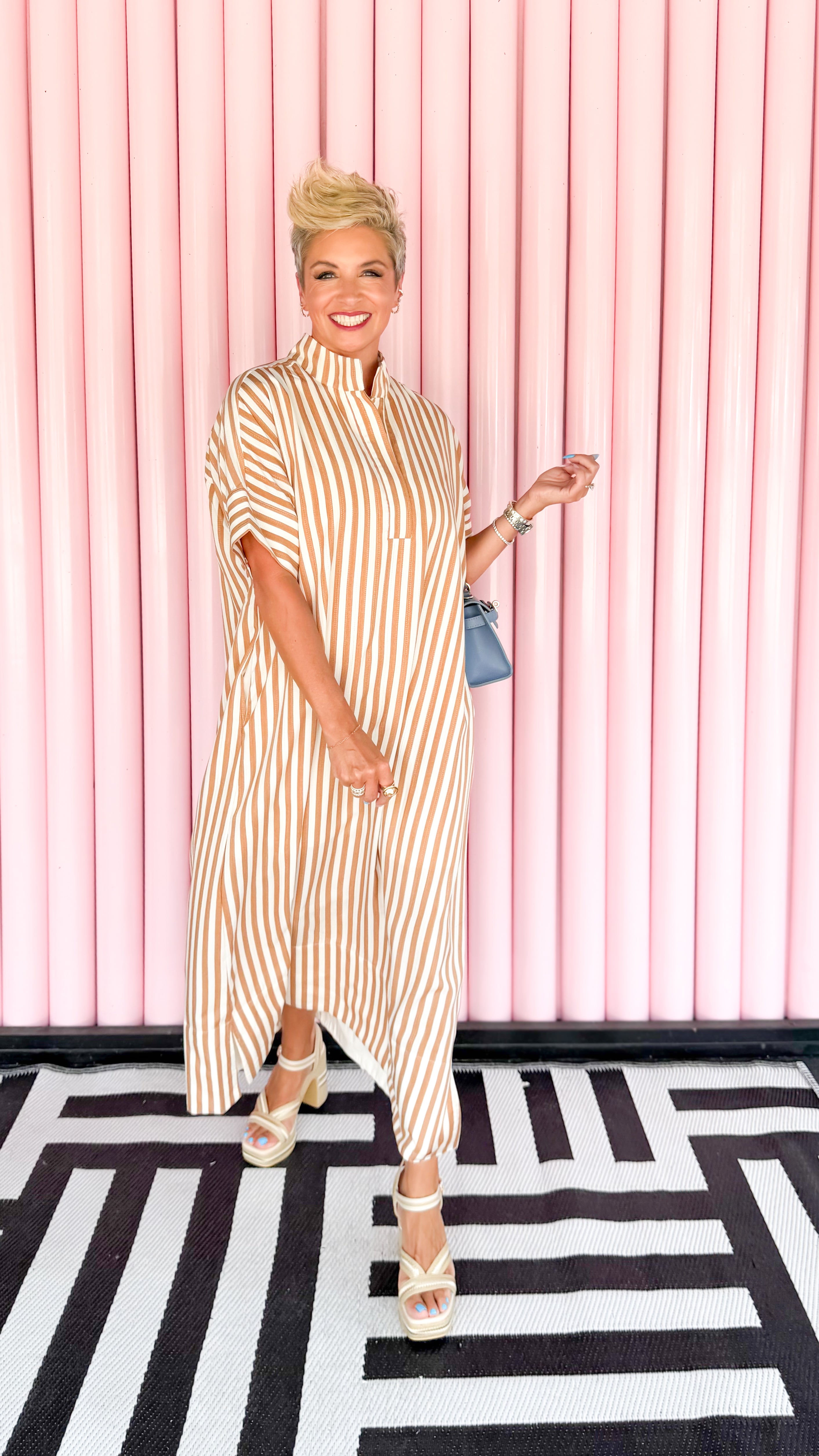 Vertical Stripe Maxi Dress - Taupe