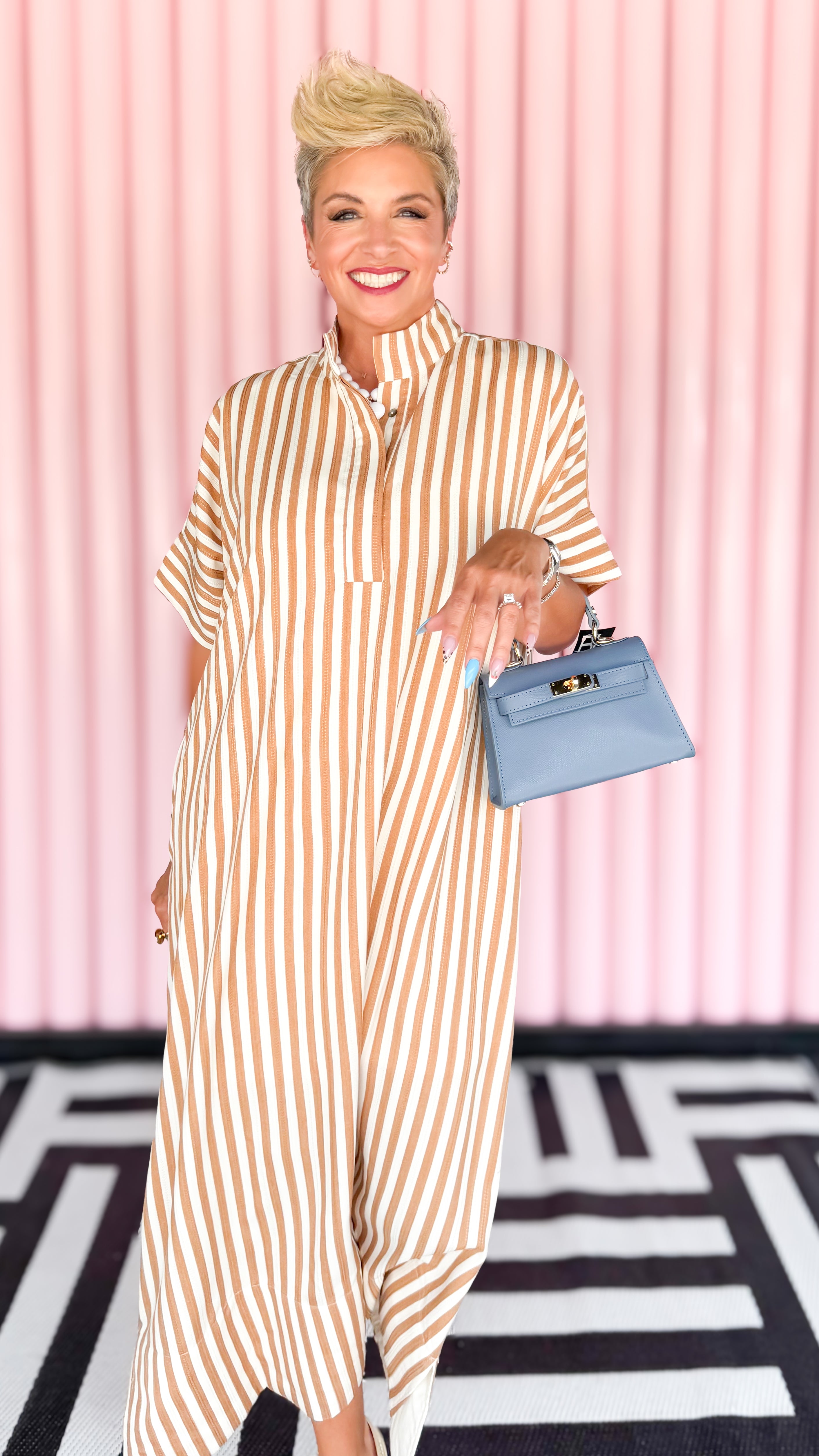 Vertical Stripe Maxi Dress - Taupe