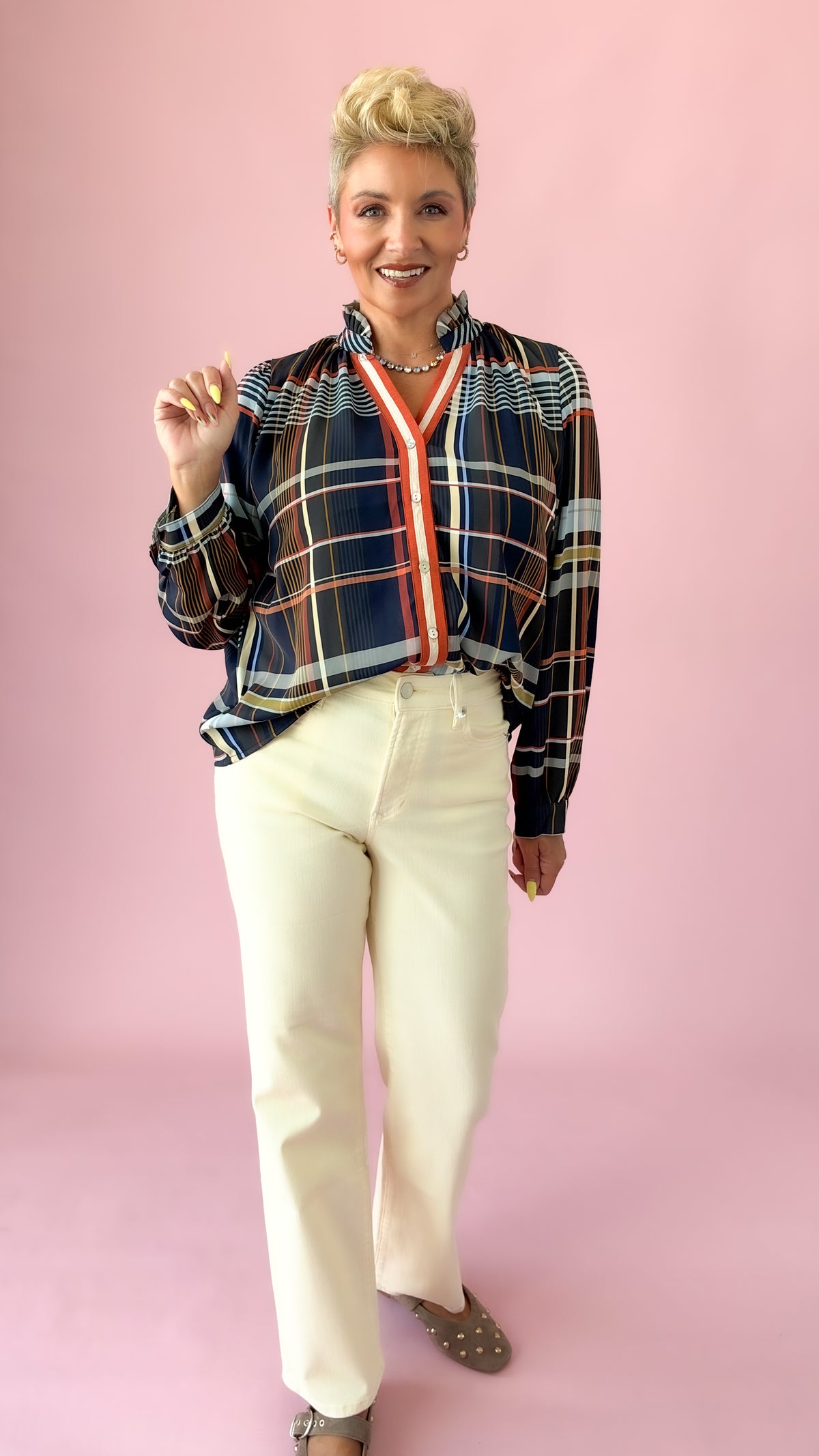Patty Plaid Top/Navy
