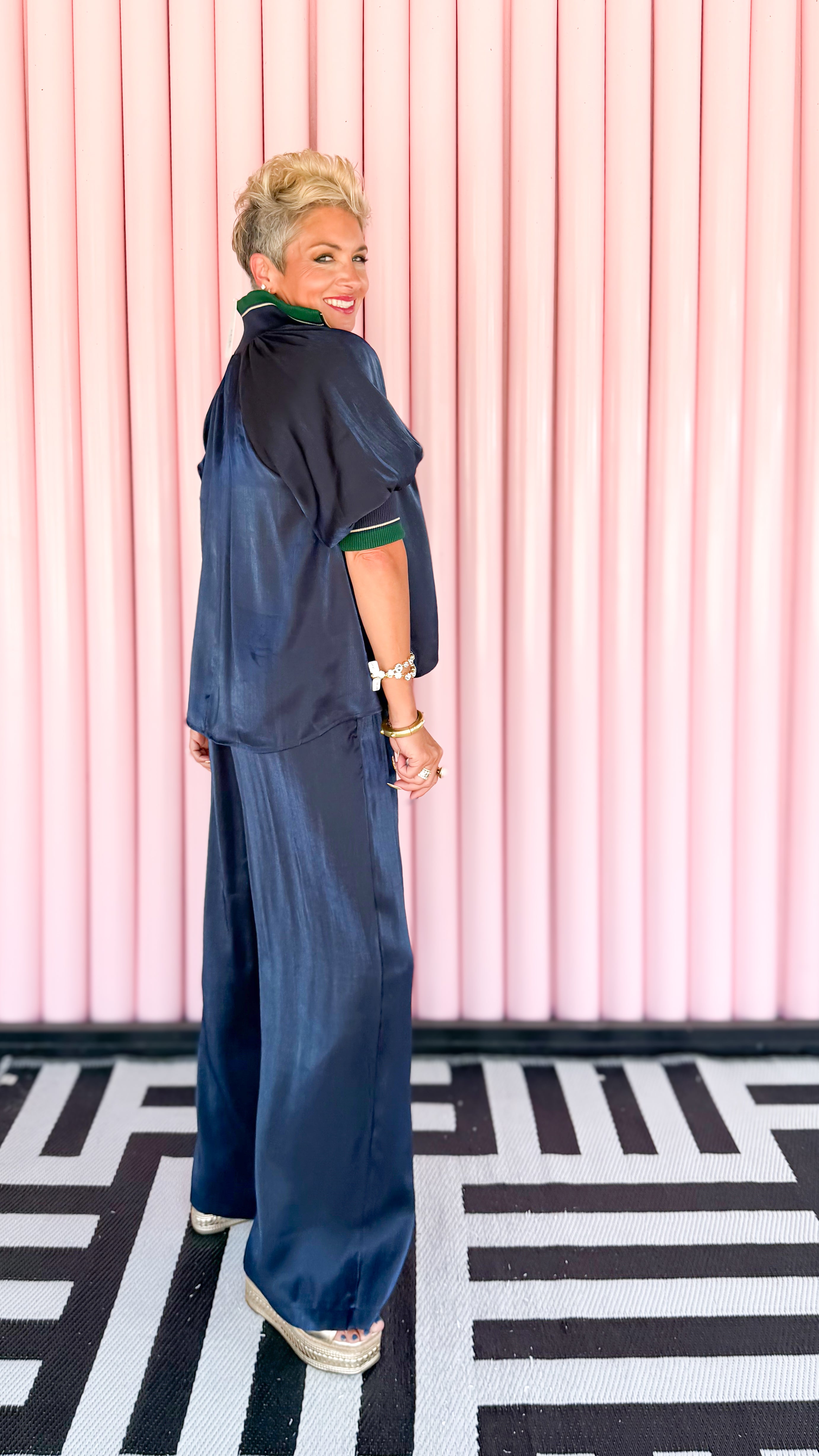 Silvia Shimmer Stretch Pant/Navy