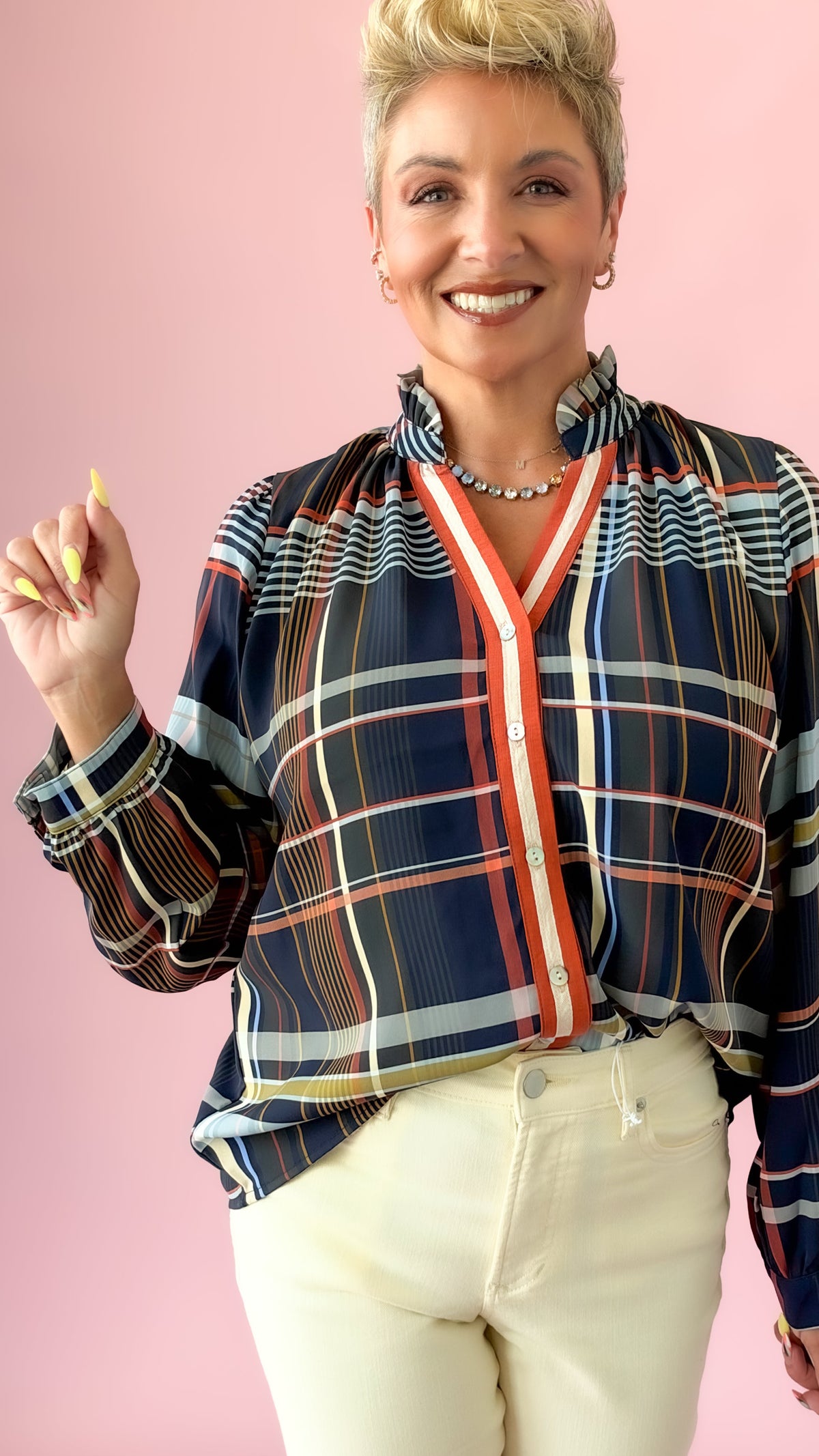 Patty Plaid Top/Navy