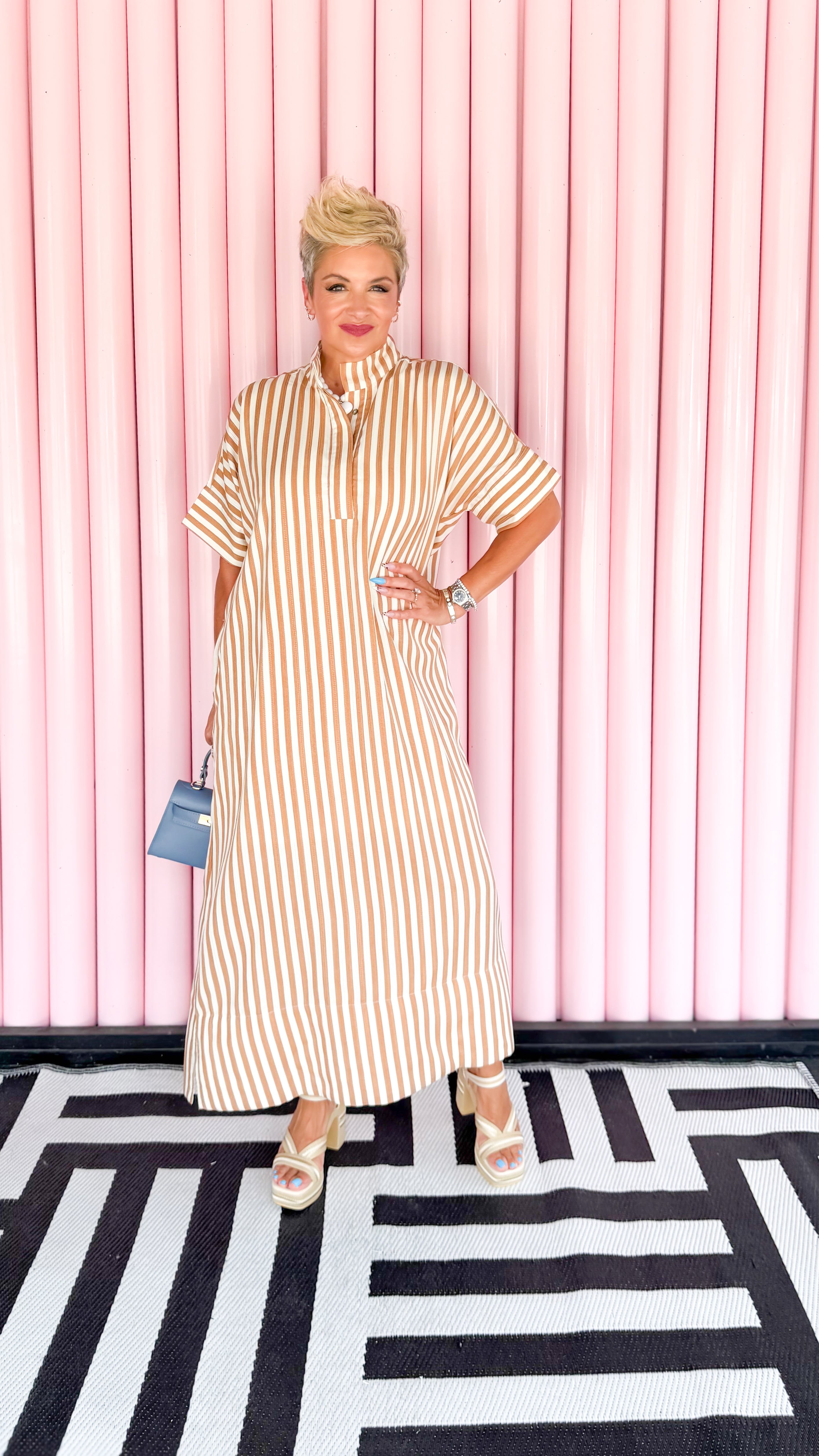 Vertical Stripe Maxi Dress - Taupe