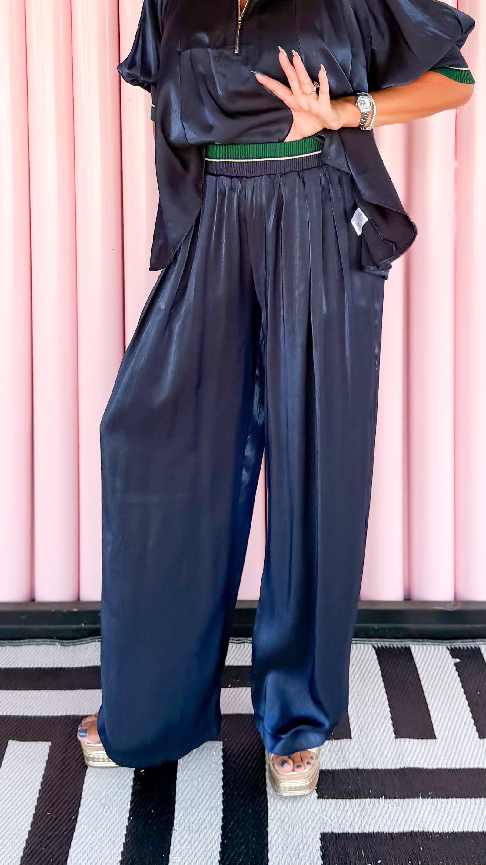 Silvia Shimmer Stretch Pant/Navy