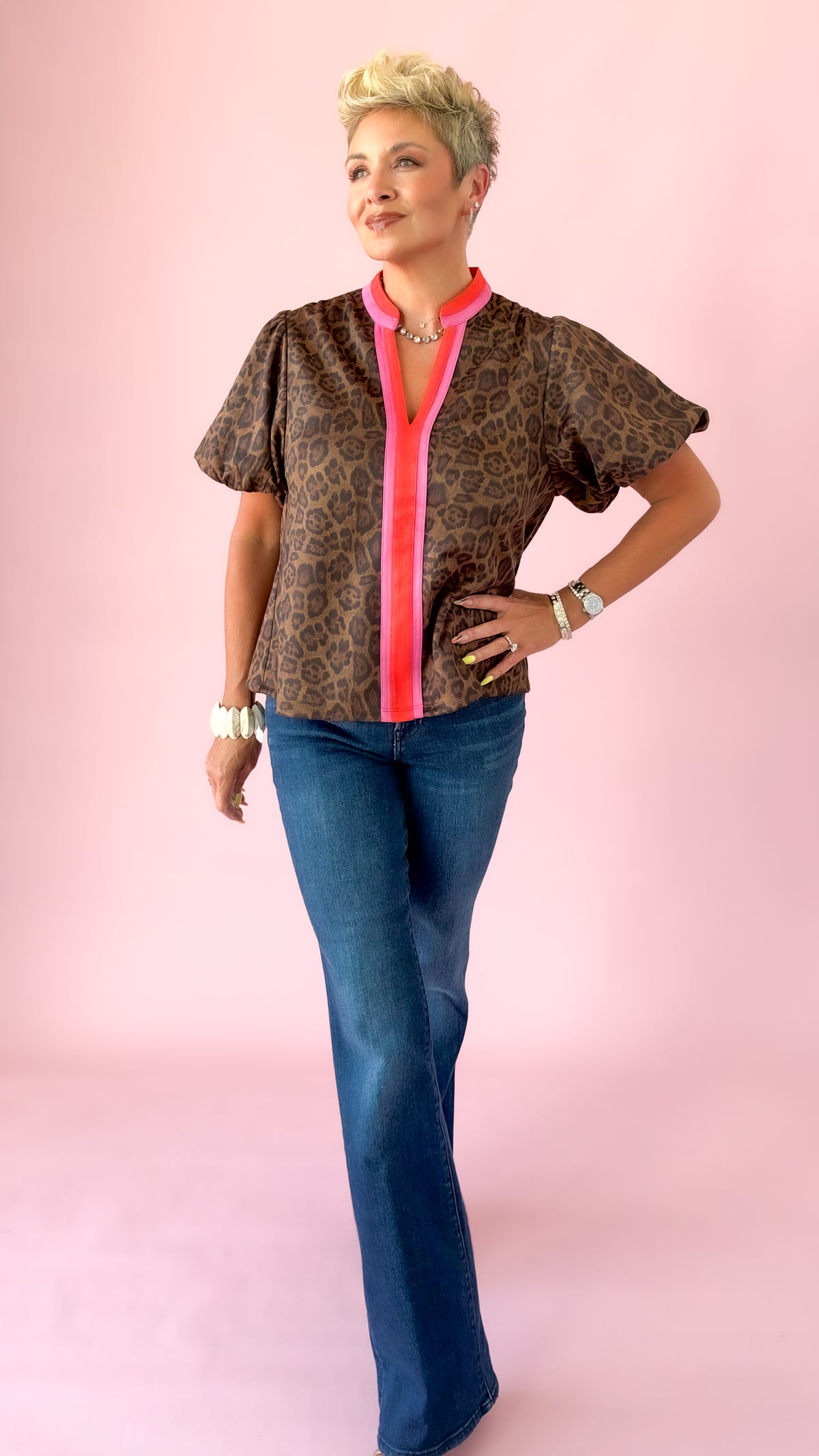 Cheetah Puff Sleeve Top