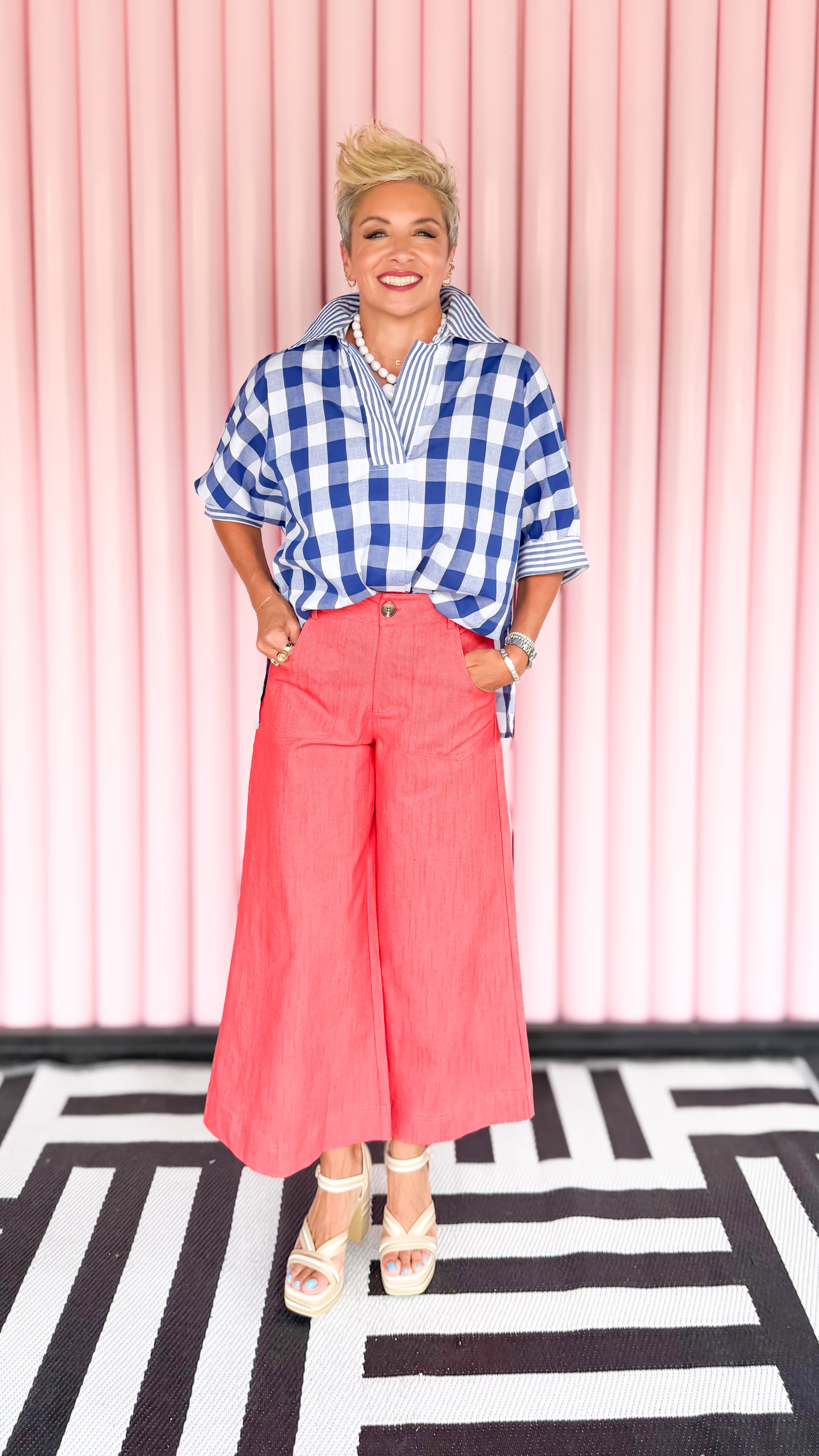 Crop HighRise Wide Leg Pants/Red