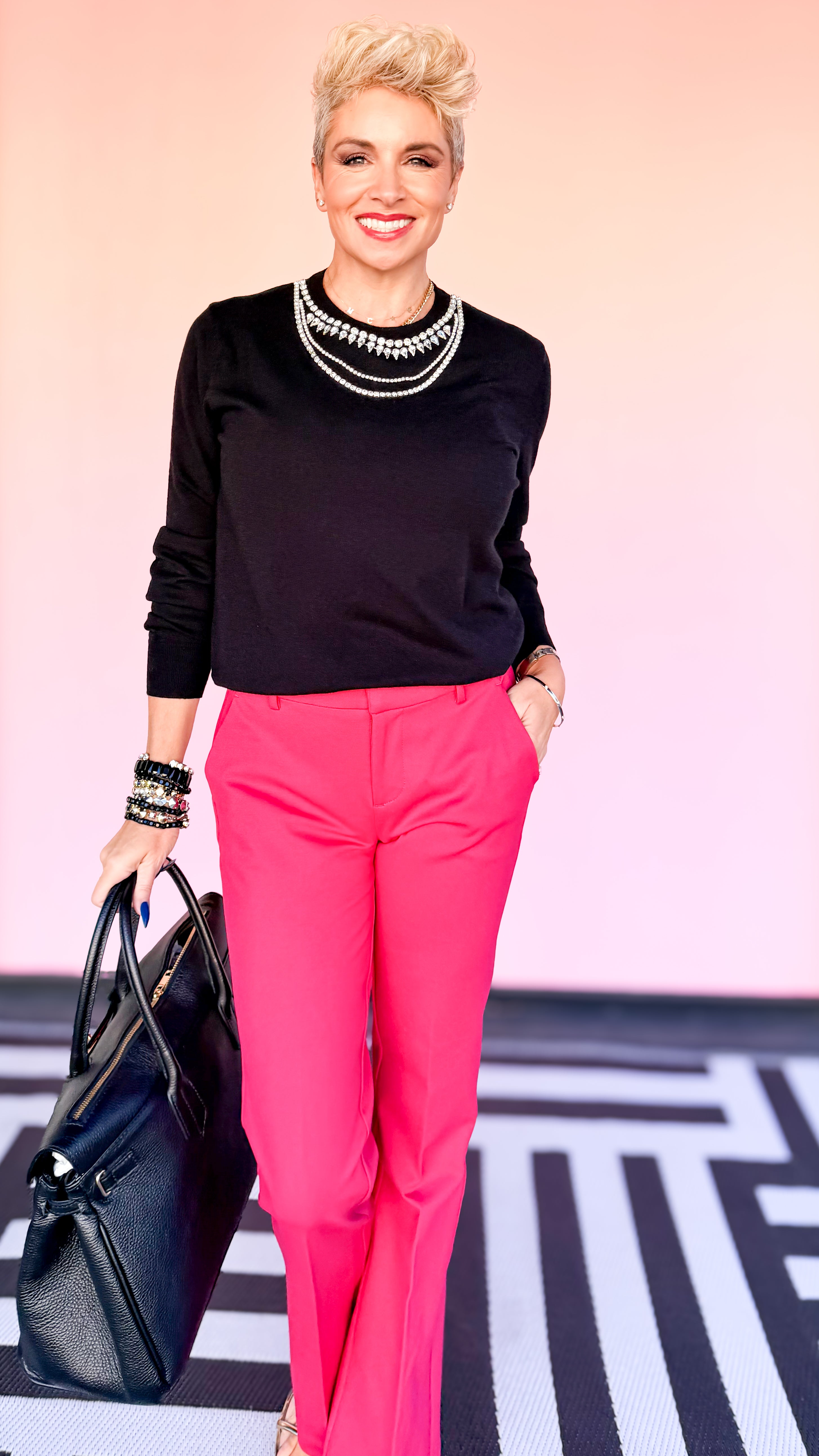 Jeweled Neckline Sweater/Black