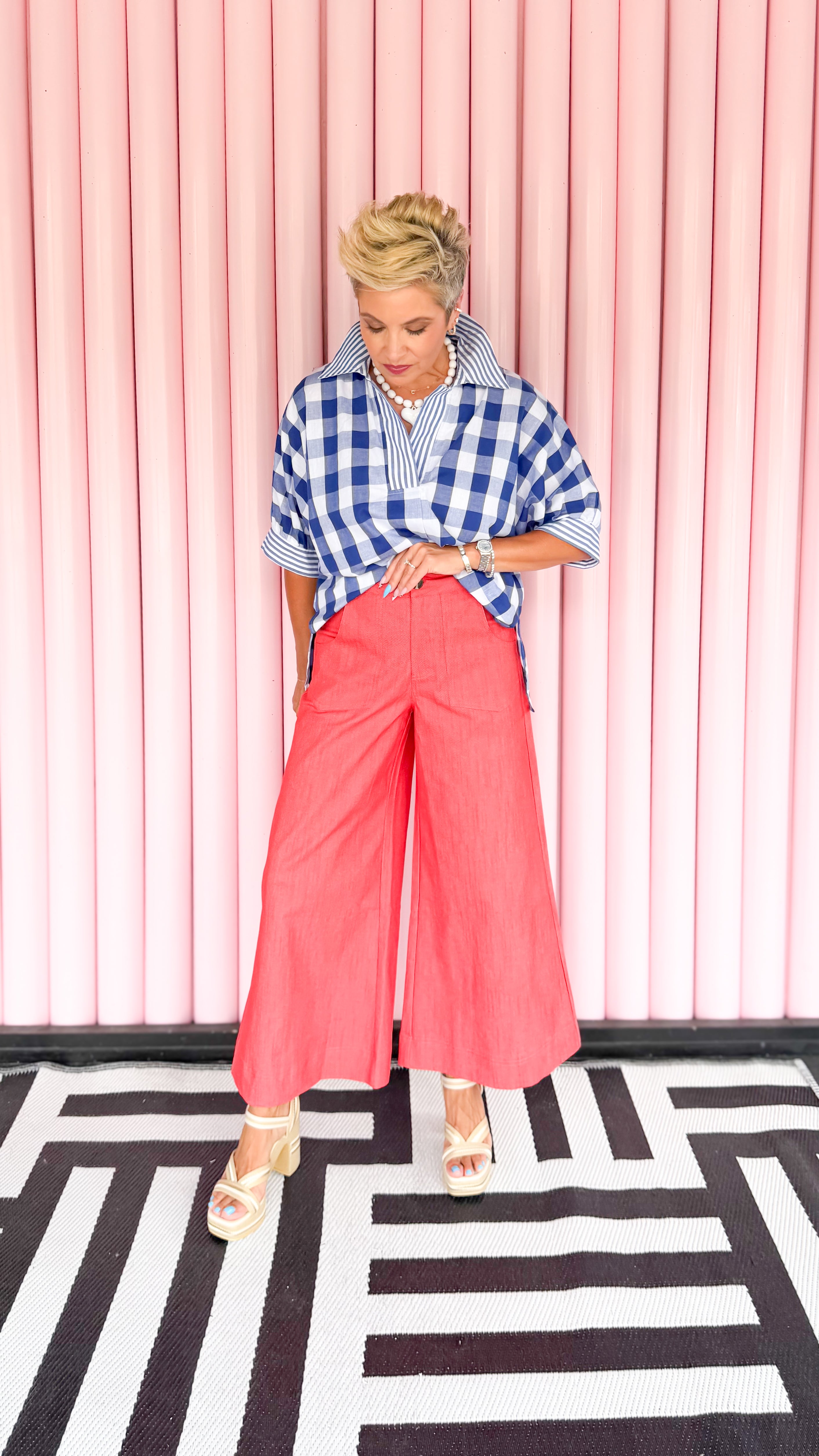Crop HighRise Wide Leg Pants/Red