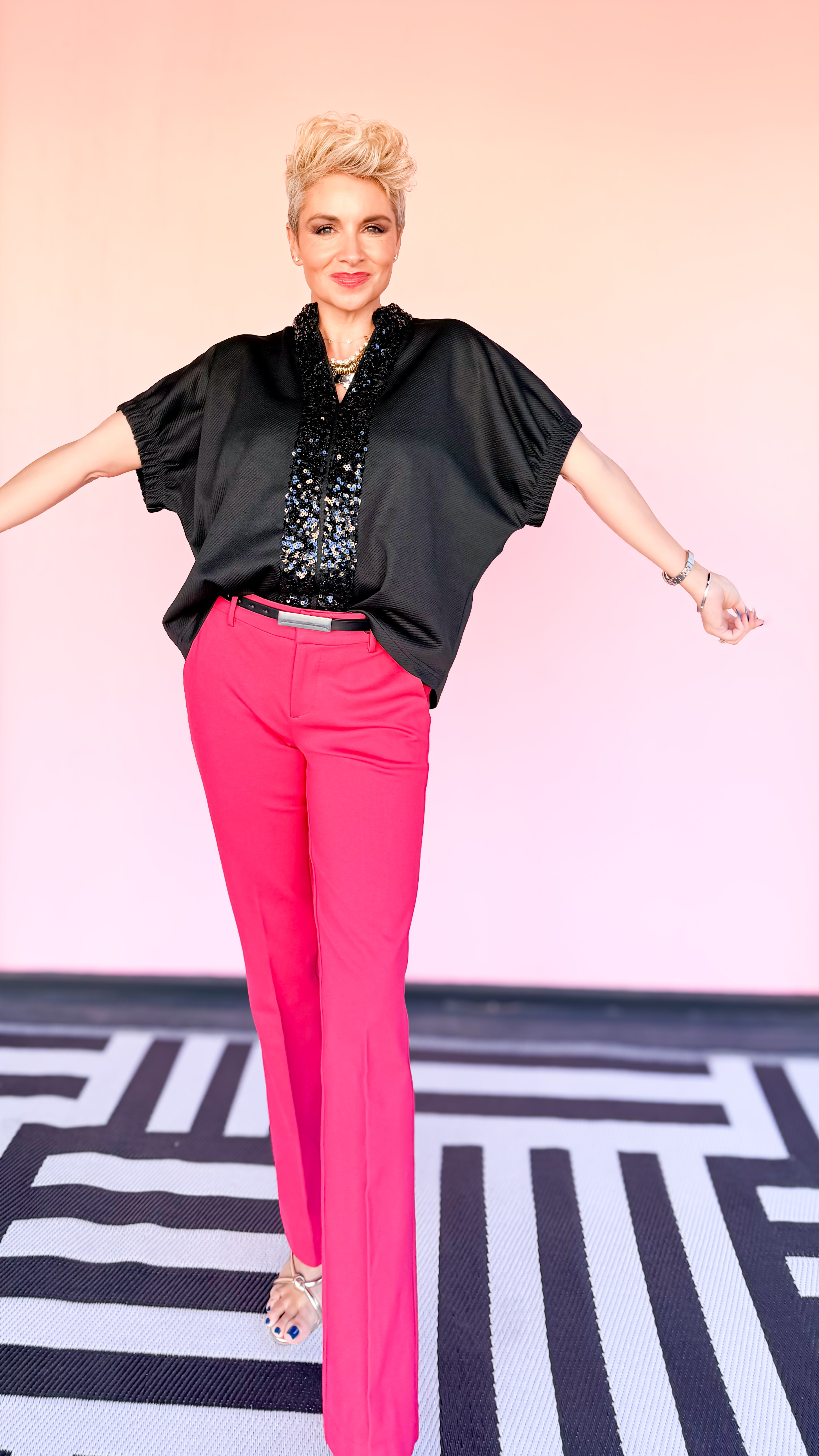 Sabrina Sequined V-Neck Top/Black