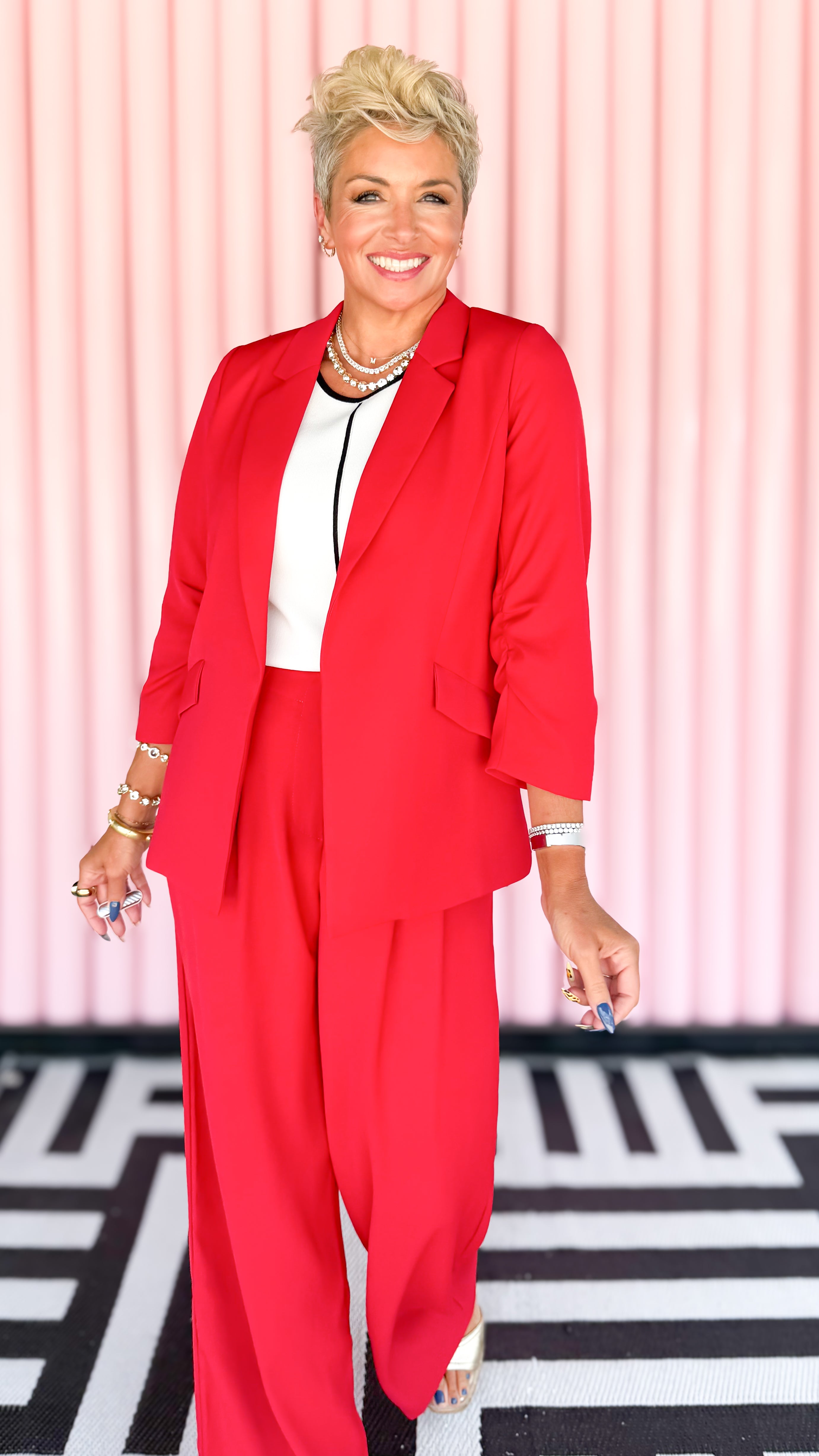 Shirred Sleeve Blazer/Red