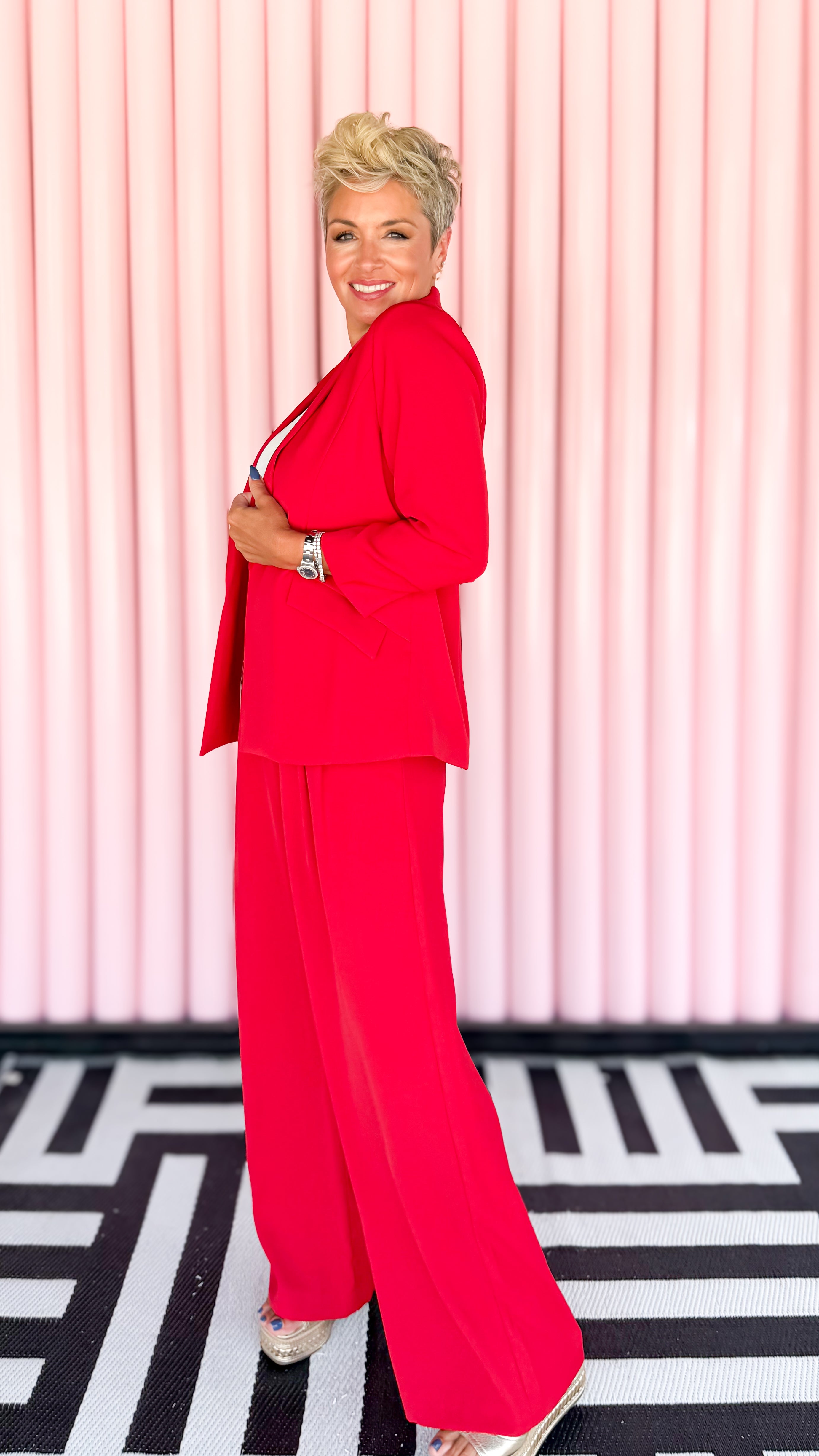 Shirred Sleeve Blazer/Red