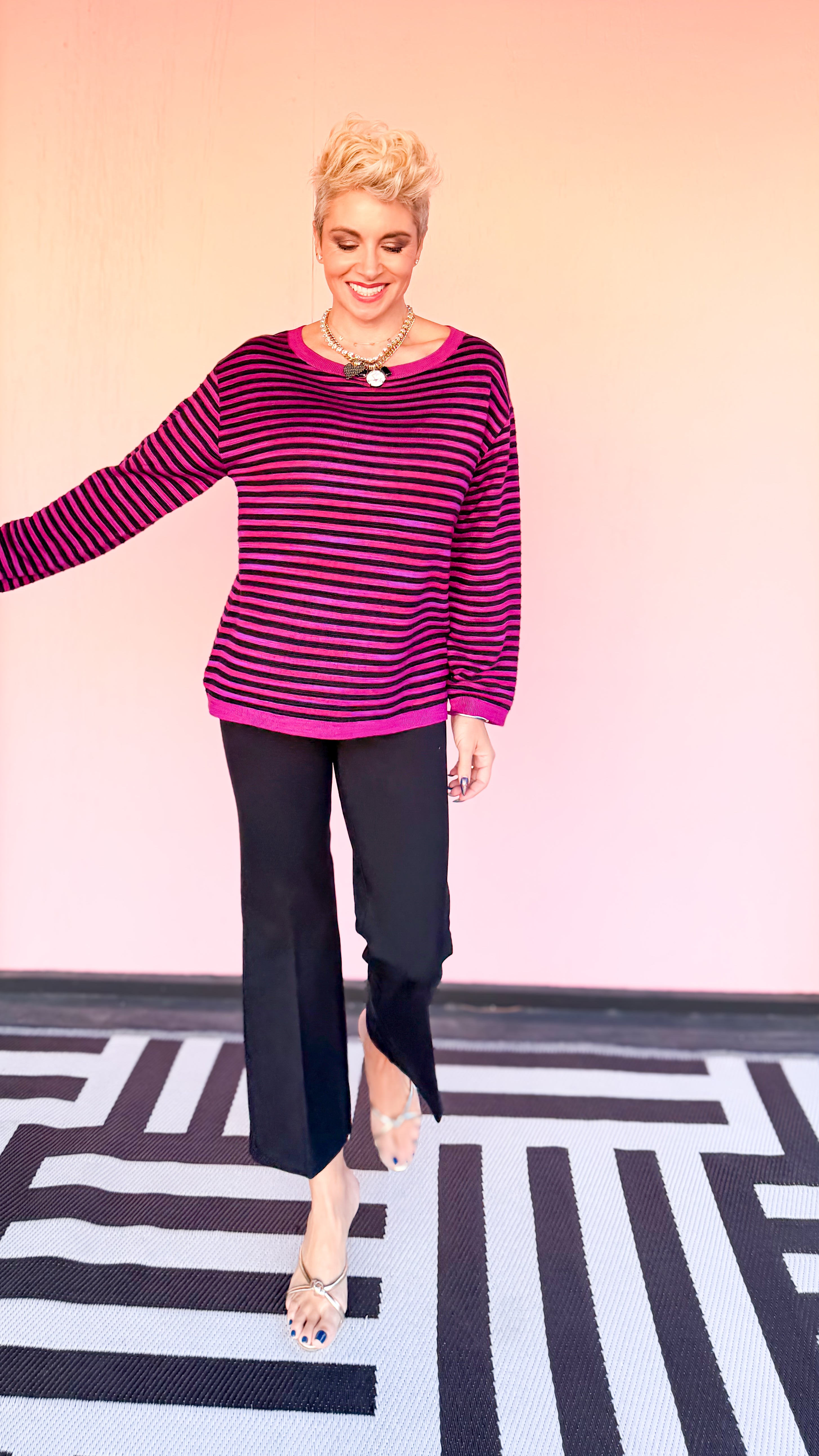 Black & Fuchsia Striped Sweater