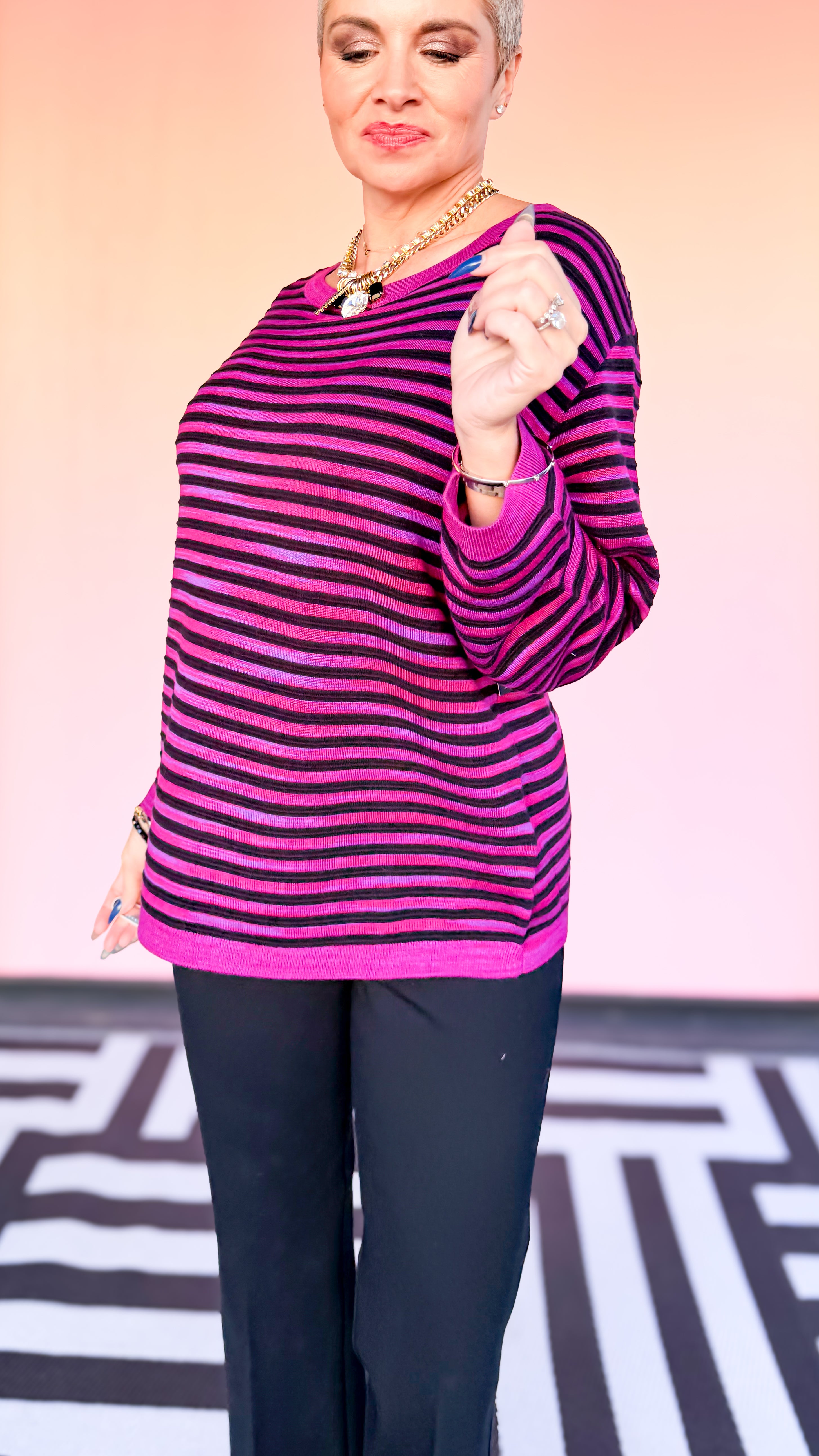 Black & Fuchsia Striped Sweater