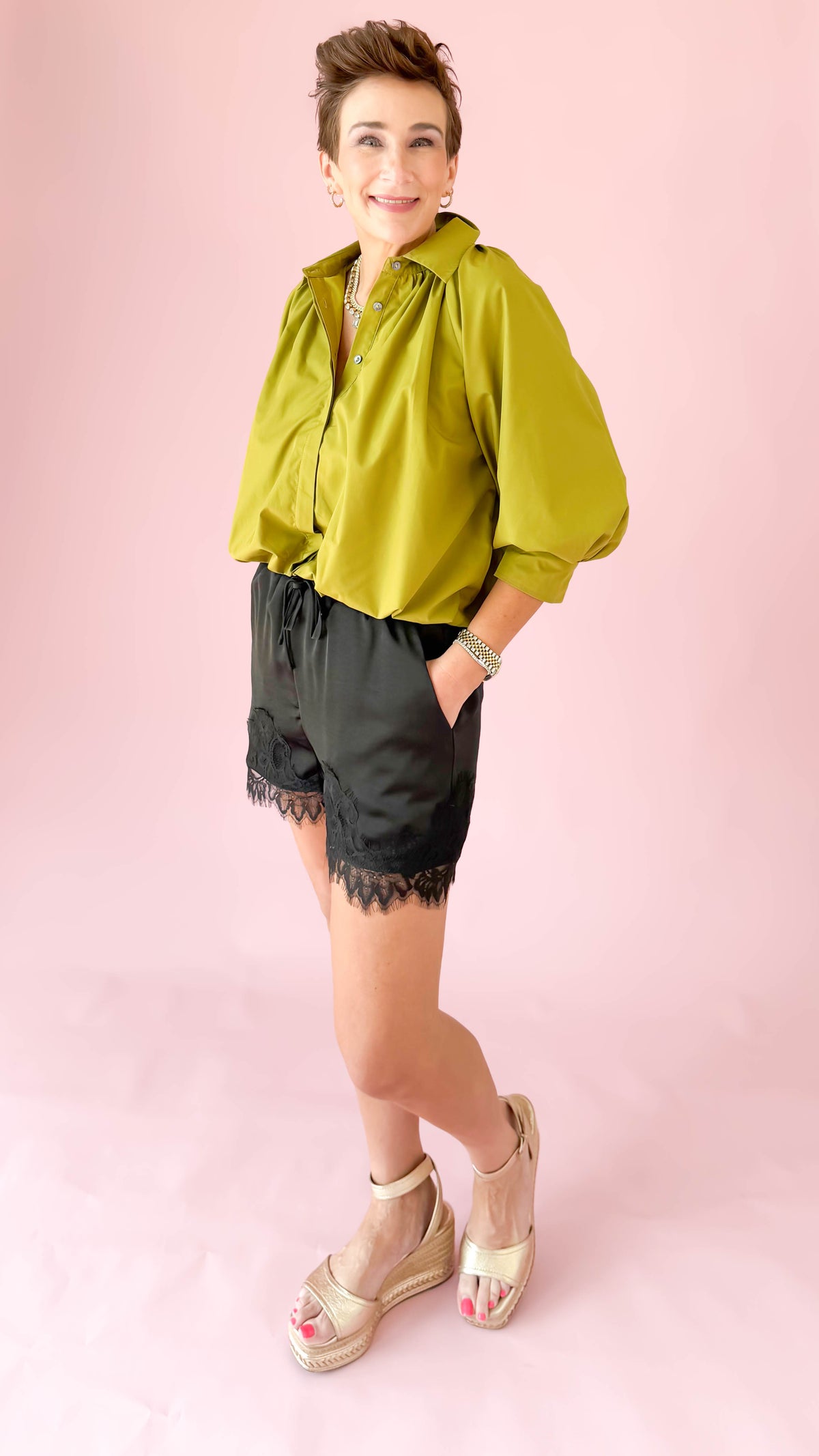 Olive Puff Sleeve Top