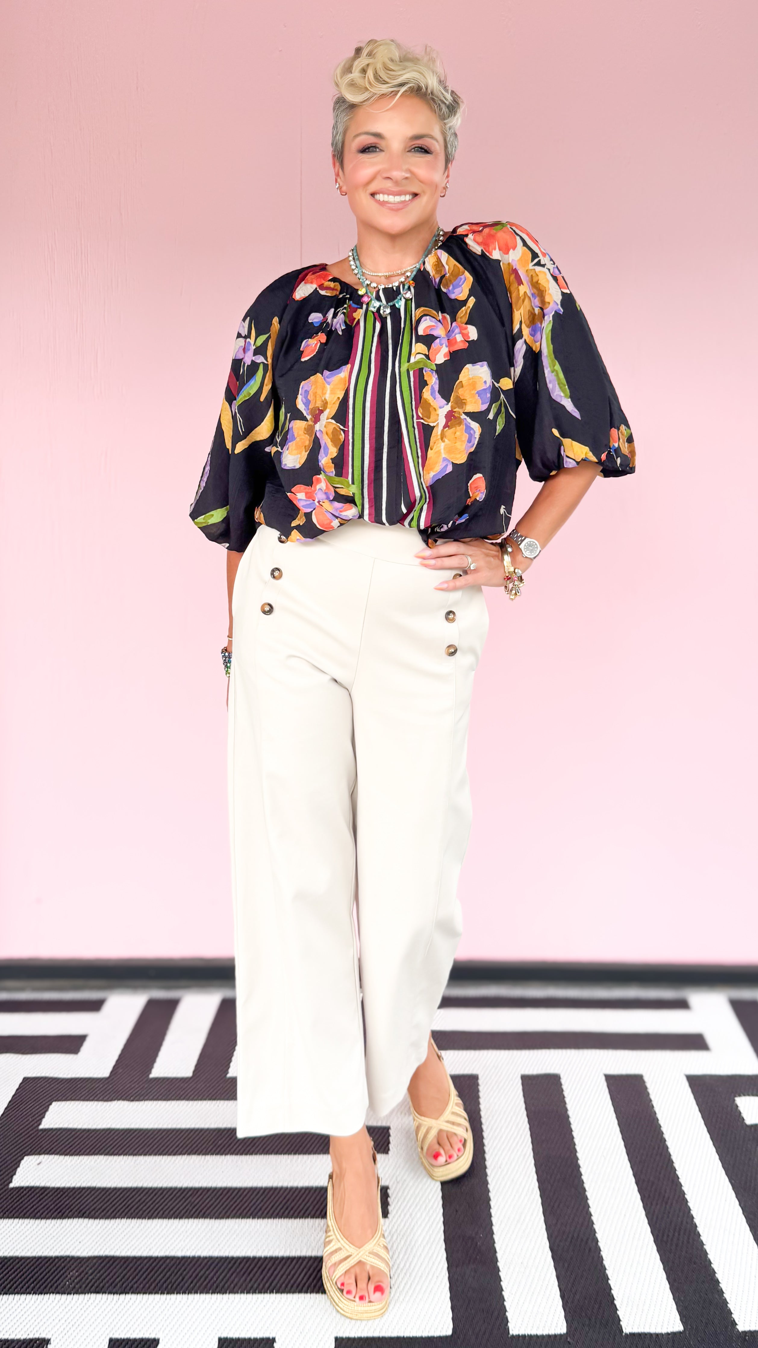 Center Stripe Floral Top