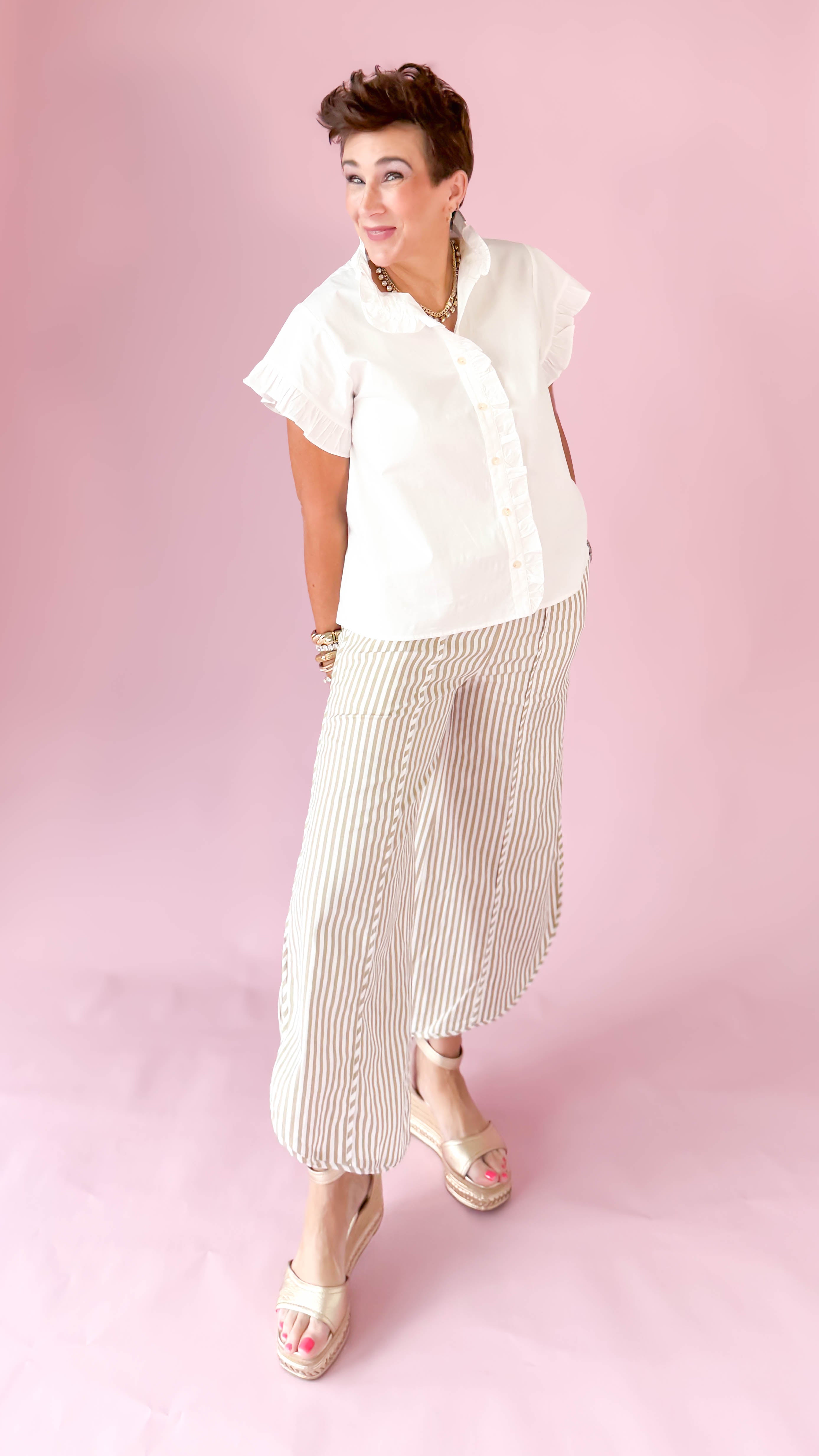 Coastal Striped Tulip Pant/Taupe