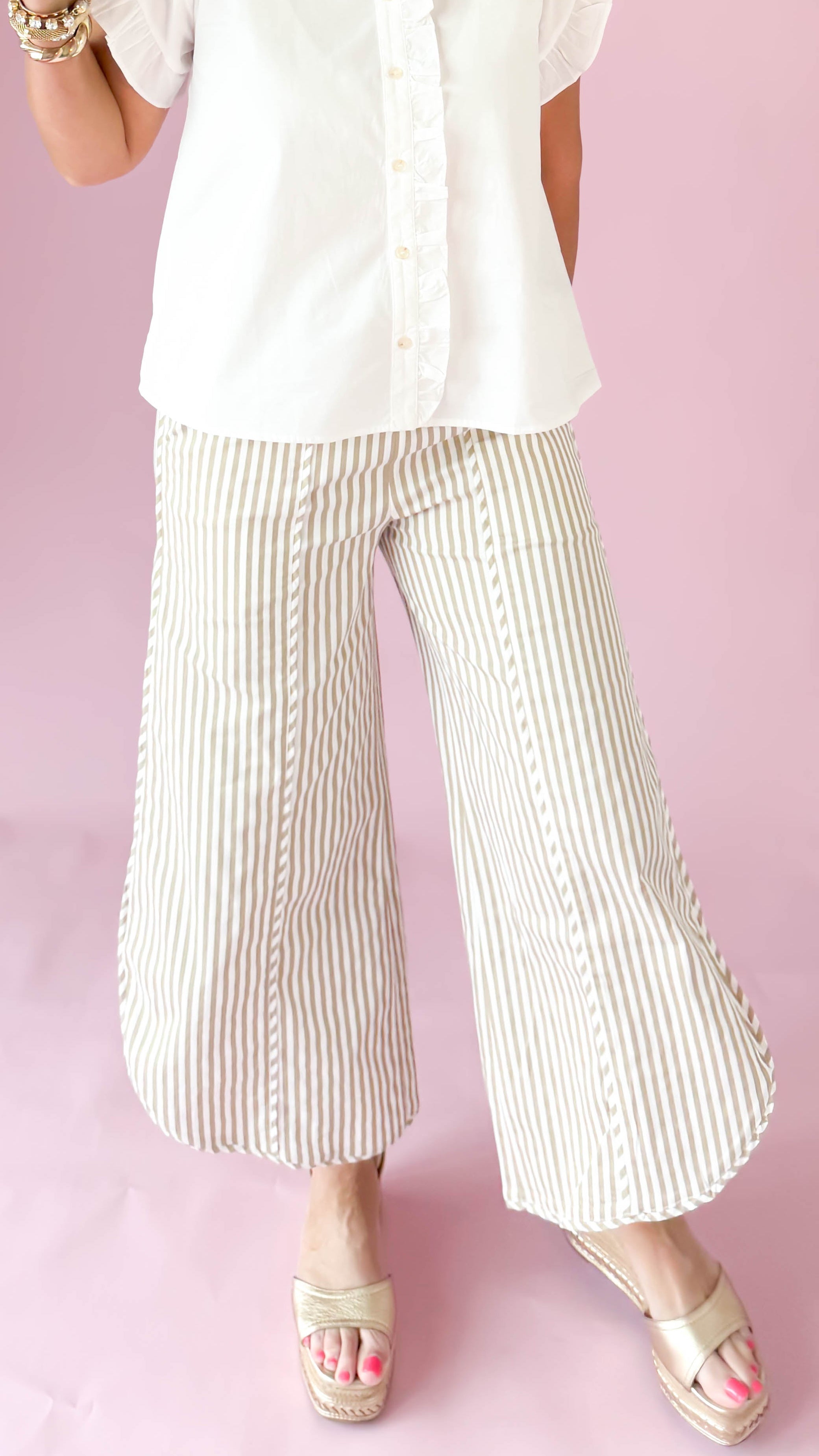 Coastal Striped Tulip Pant/Taupe