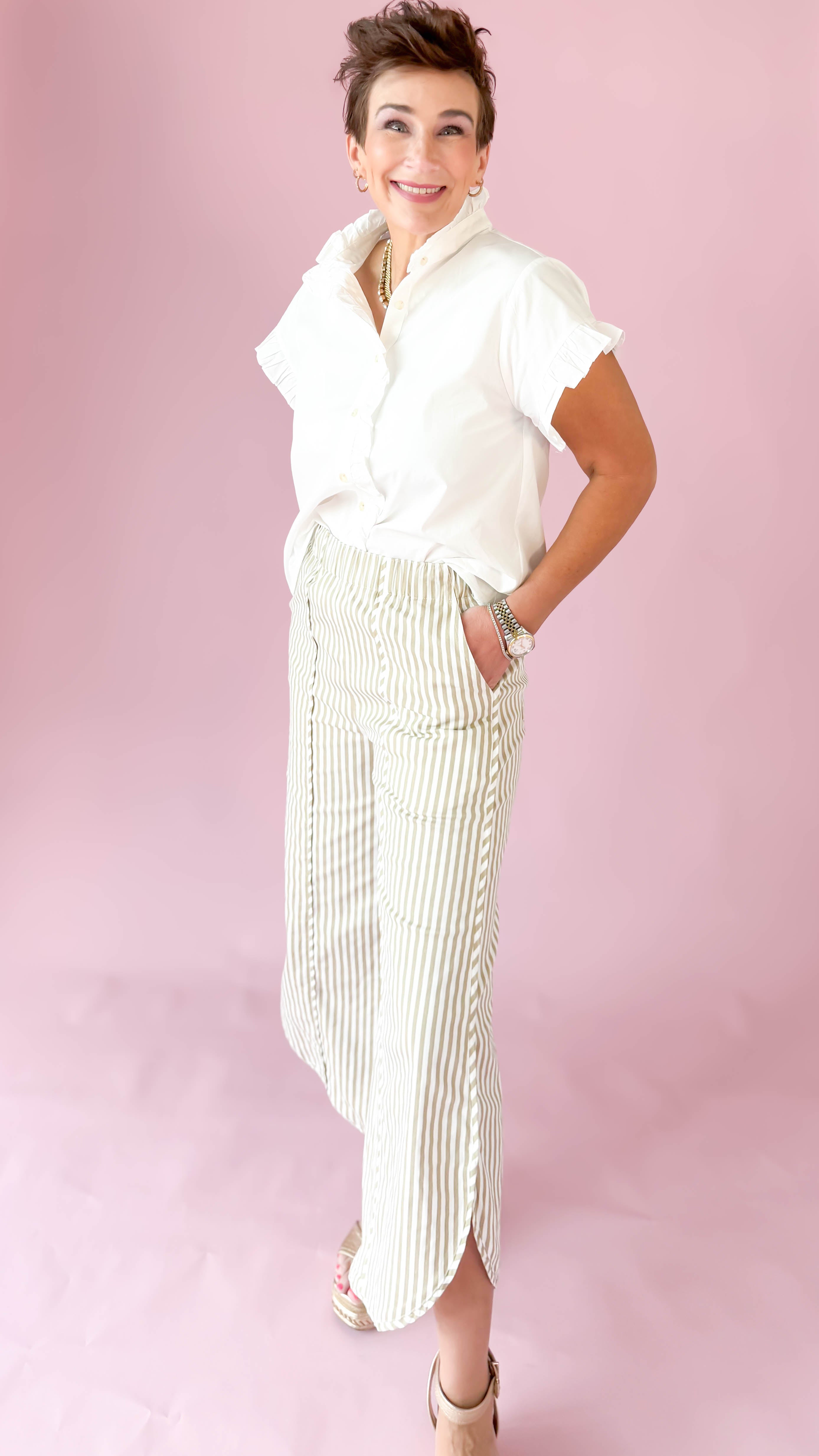 Coastal Striped Tulip Pant/Taupe