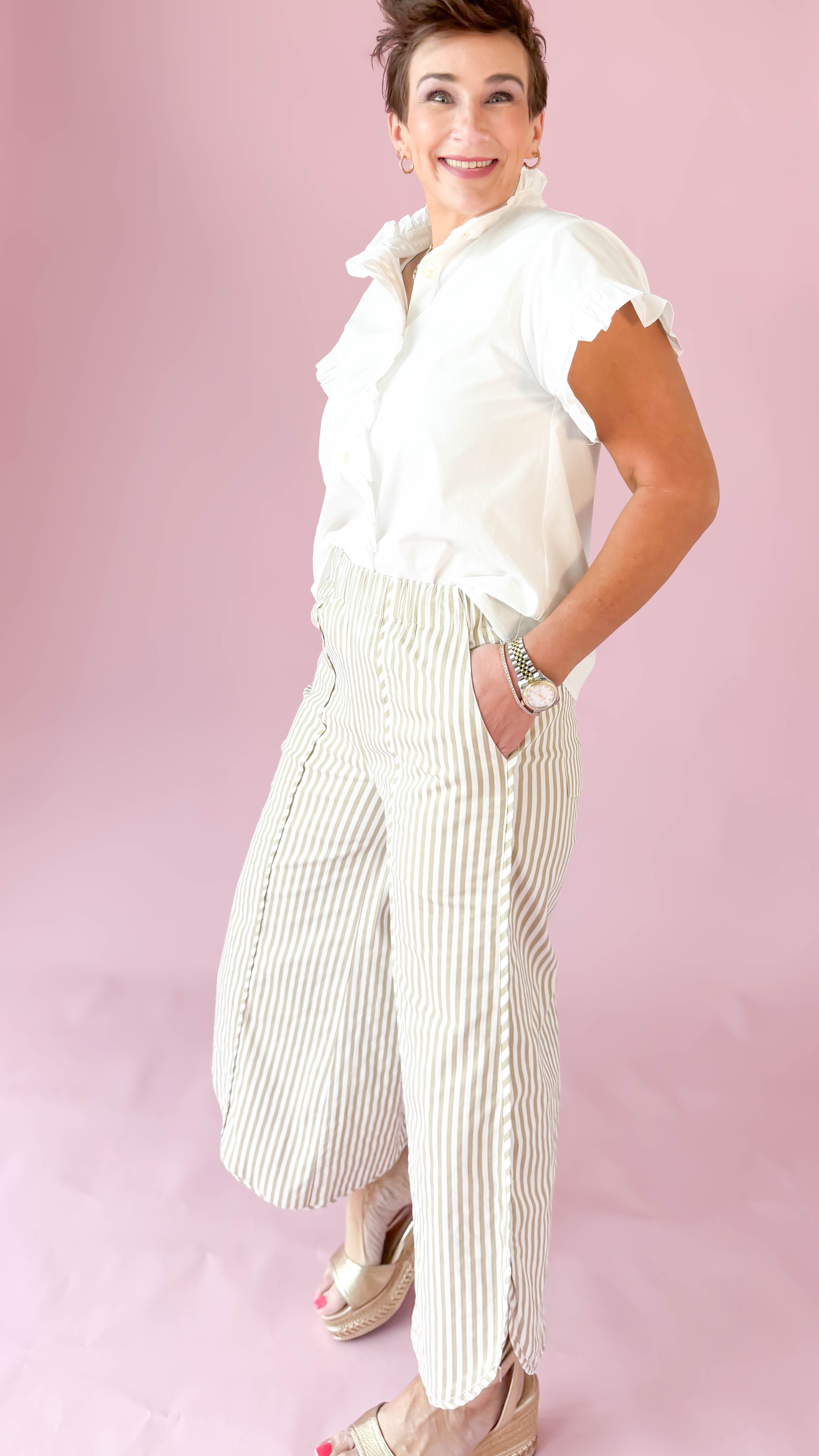Coastal Striped Tulip Pant/Taupe