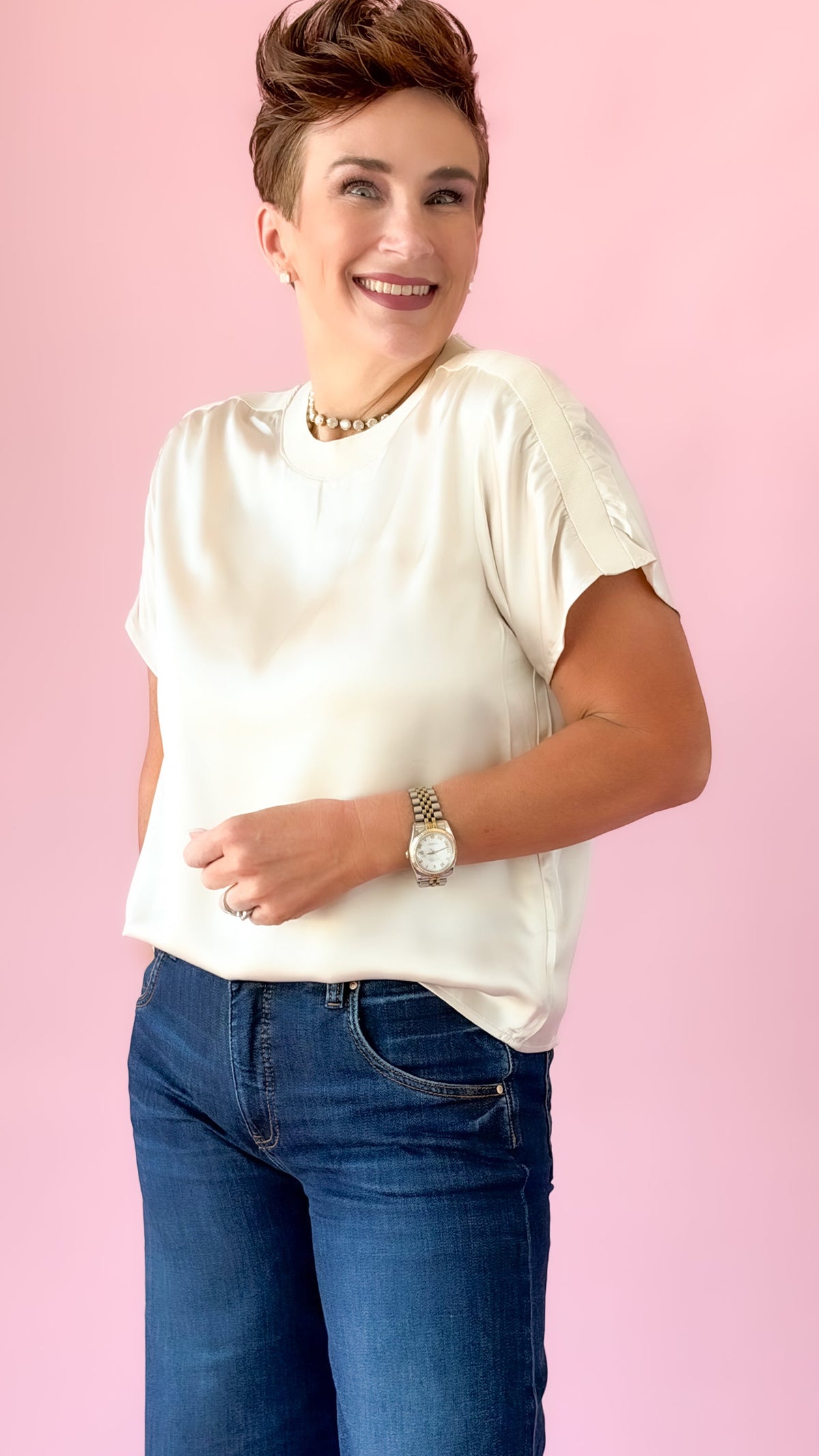 Regina Round Neck Top/Ivory