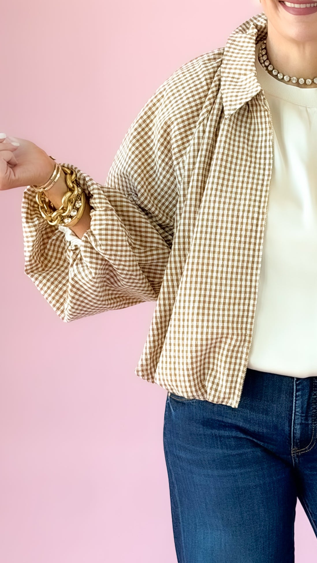Gingham Jacket/Camel
