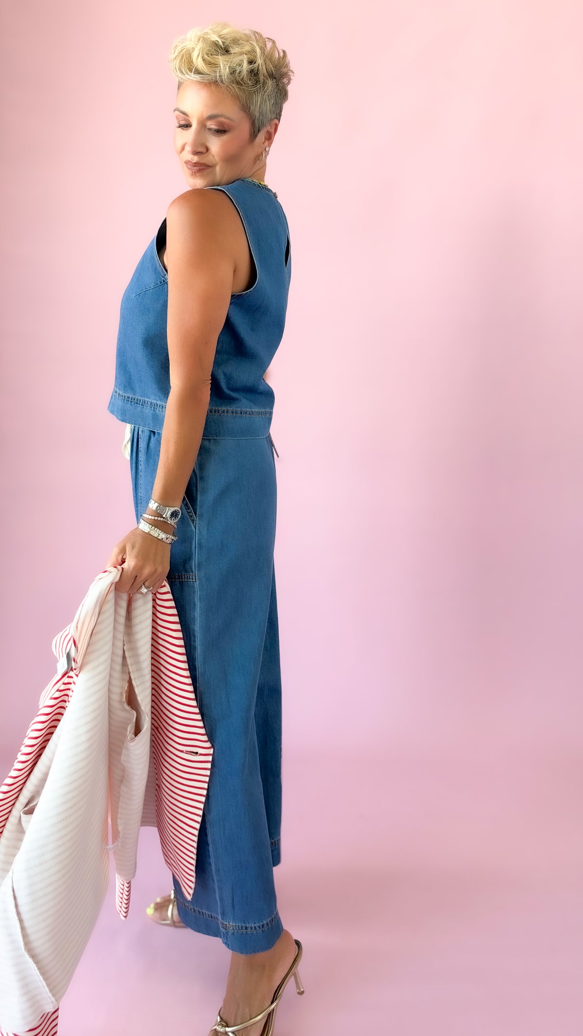 Denim Terry Tank & Bottom Set/Medium Blue