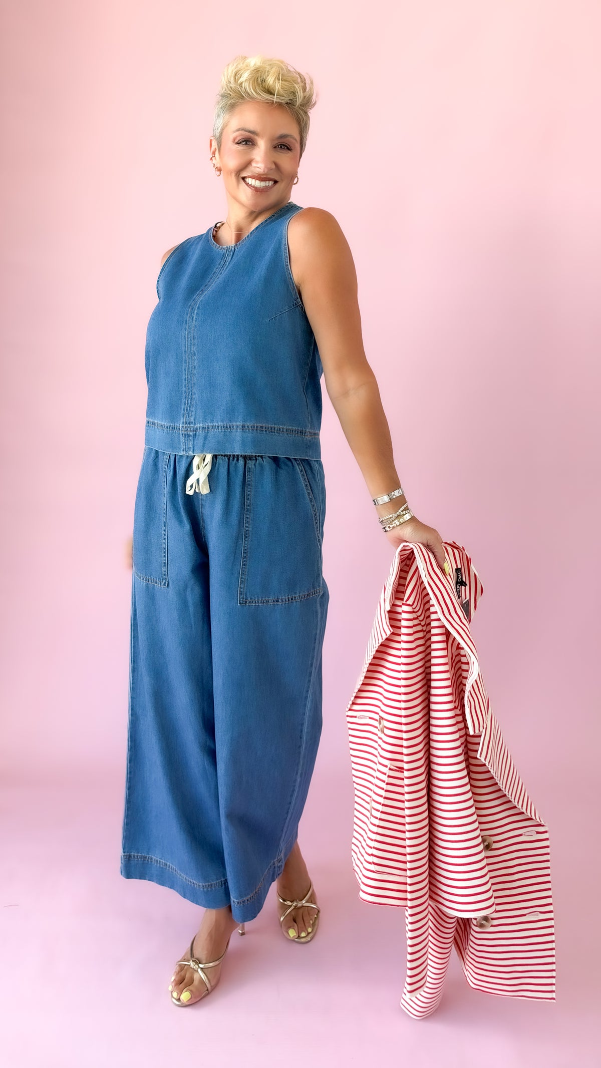 Denim Terry Tank & Bottom Set/Medium Blue