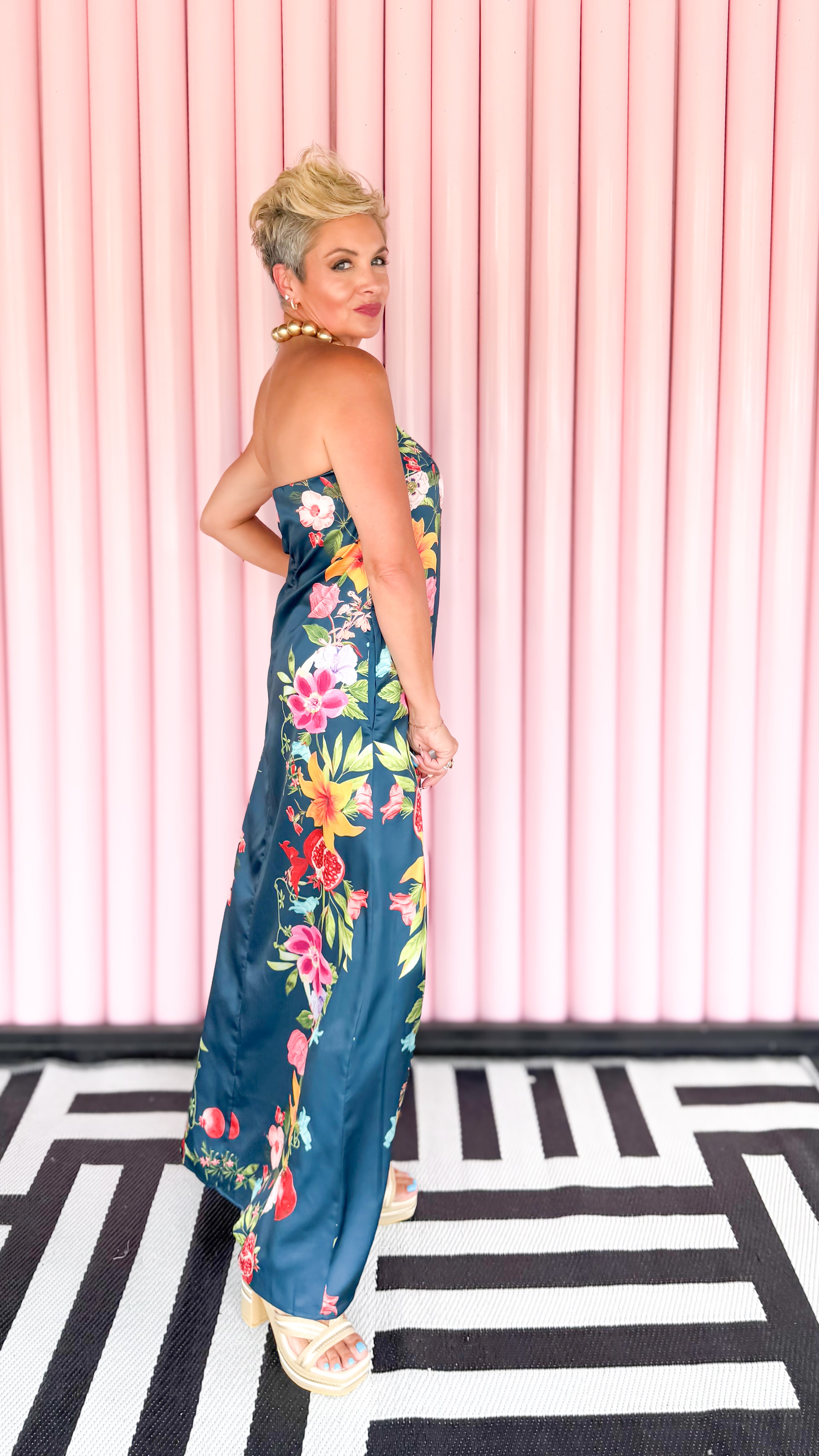 Floral Strapless Maxi Dress/Navy