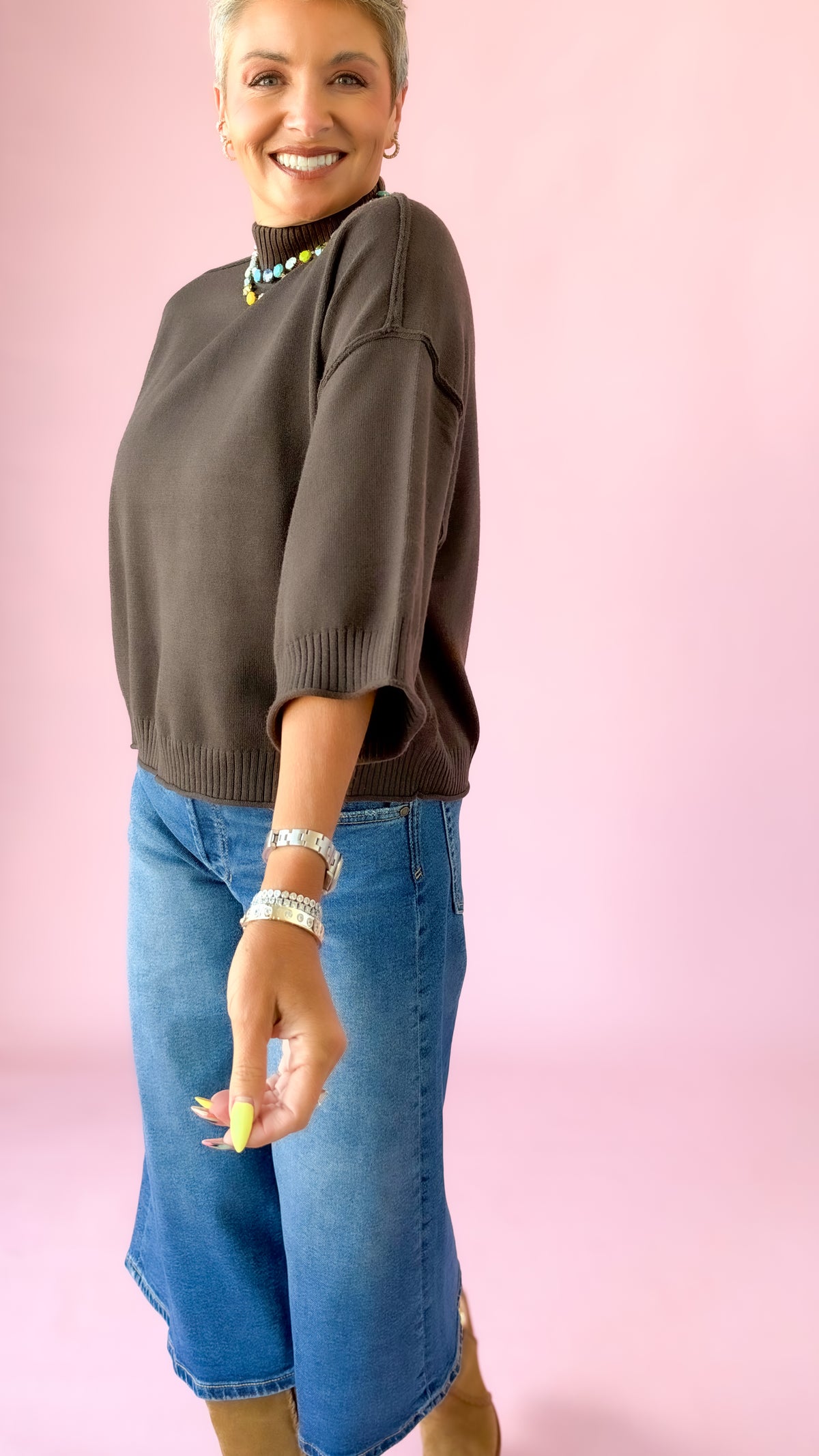 Macy Mock-Neck Sweater/Brown