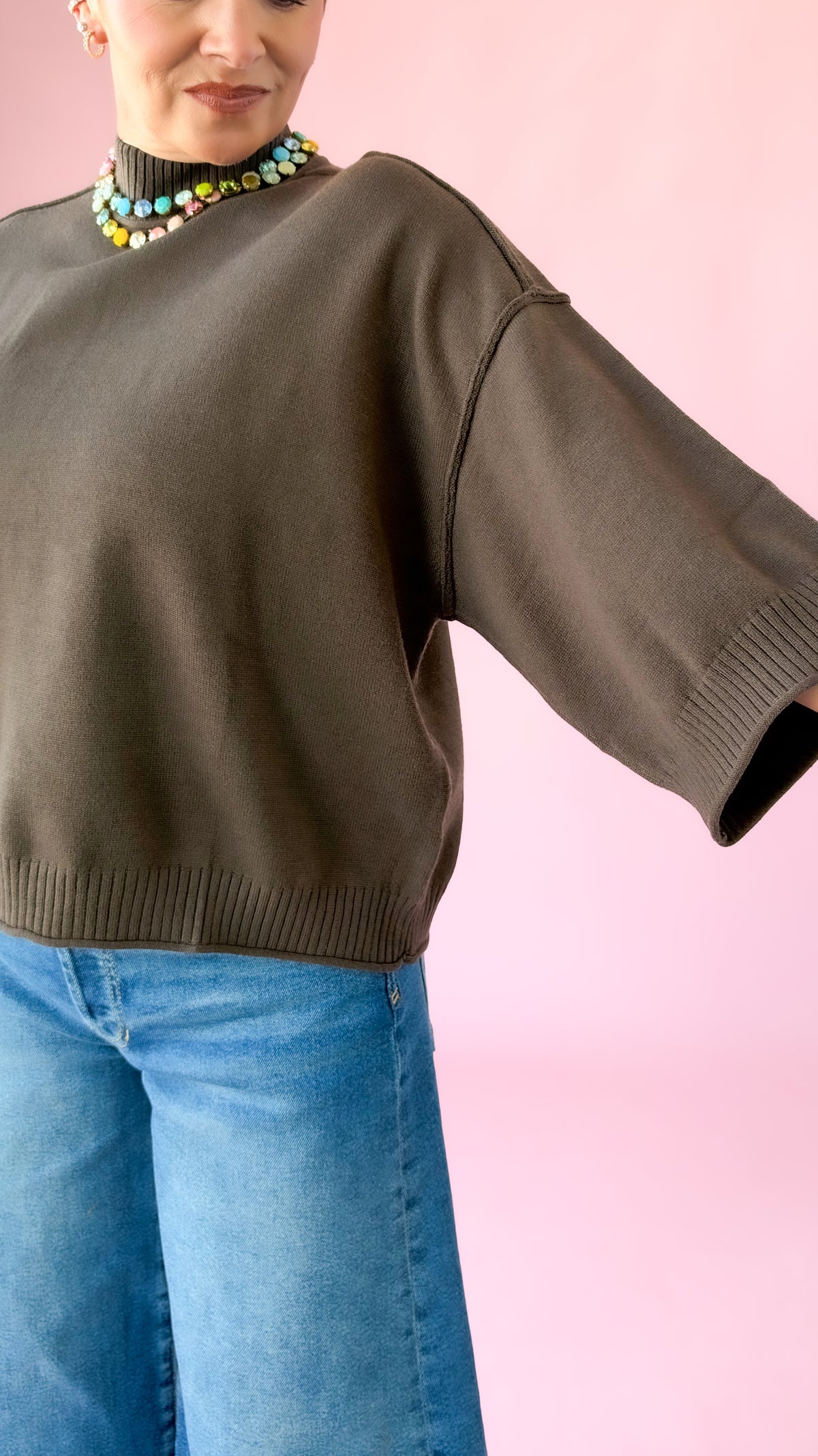 Macy Mock-Neck Sweater/Brown