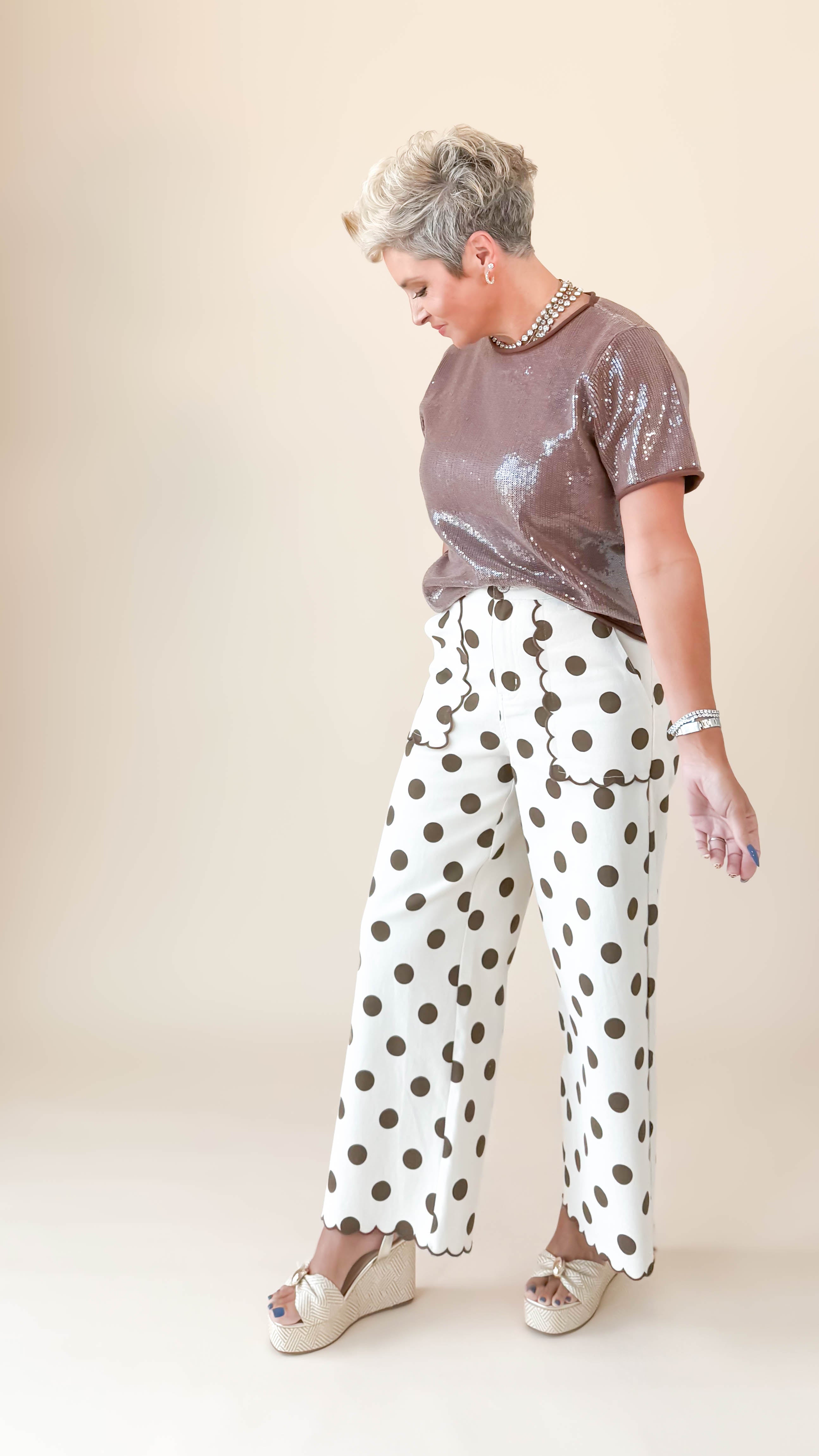 Polka Dot Scallop Pants/Brown