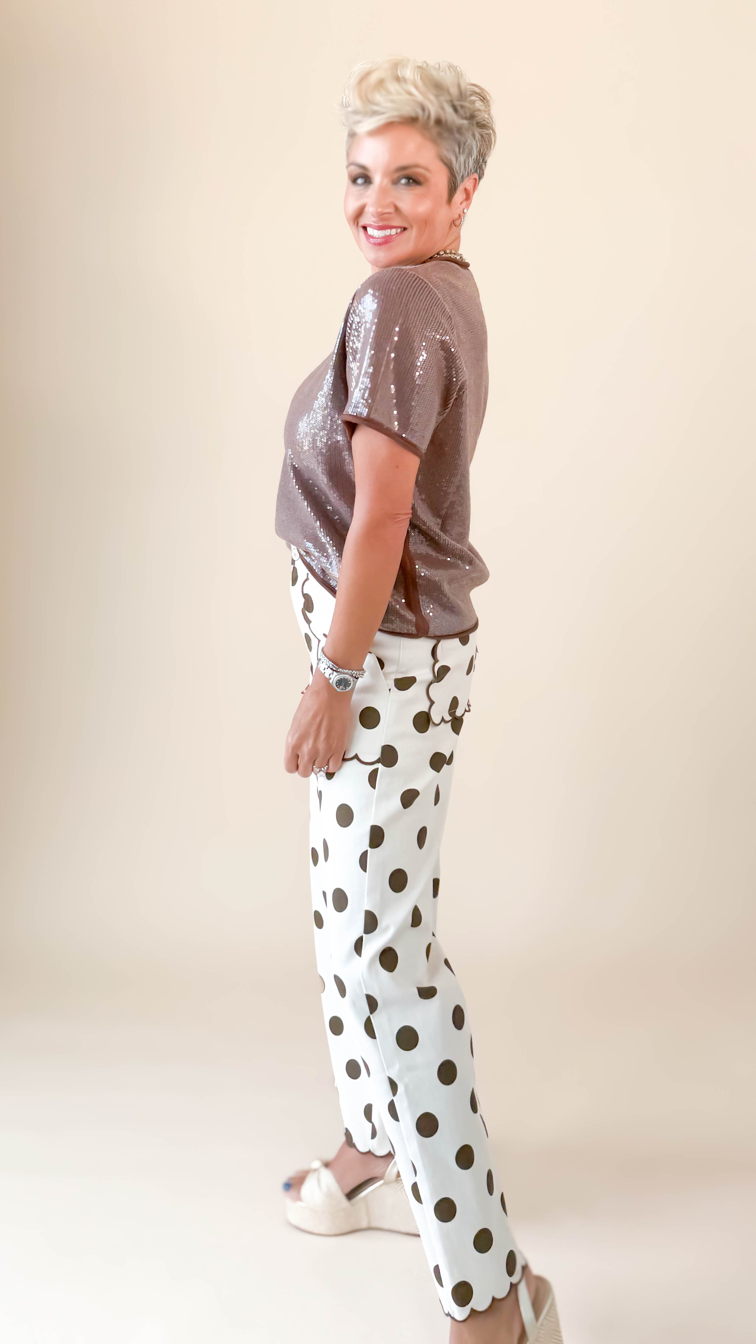 Polka Dot Scallop Pants/Brown