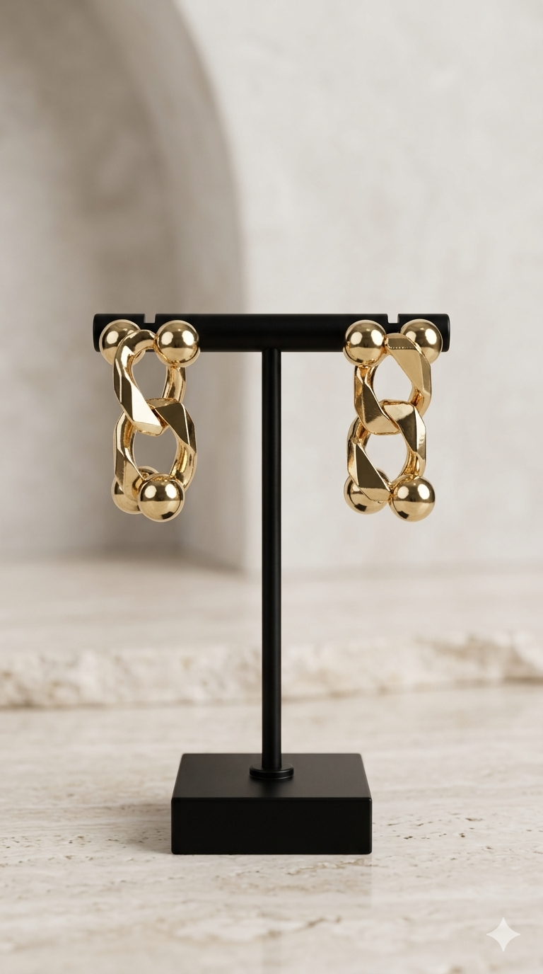 Gold Ball Chain Link Earrings