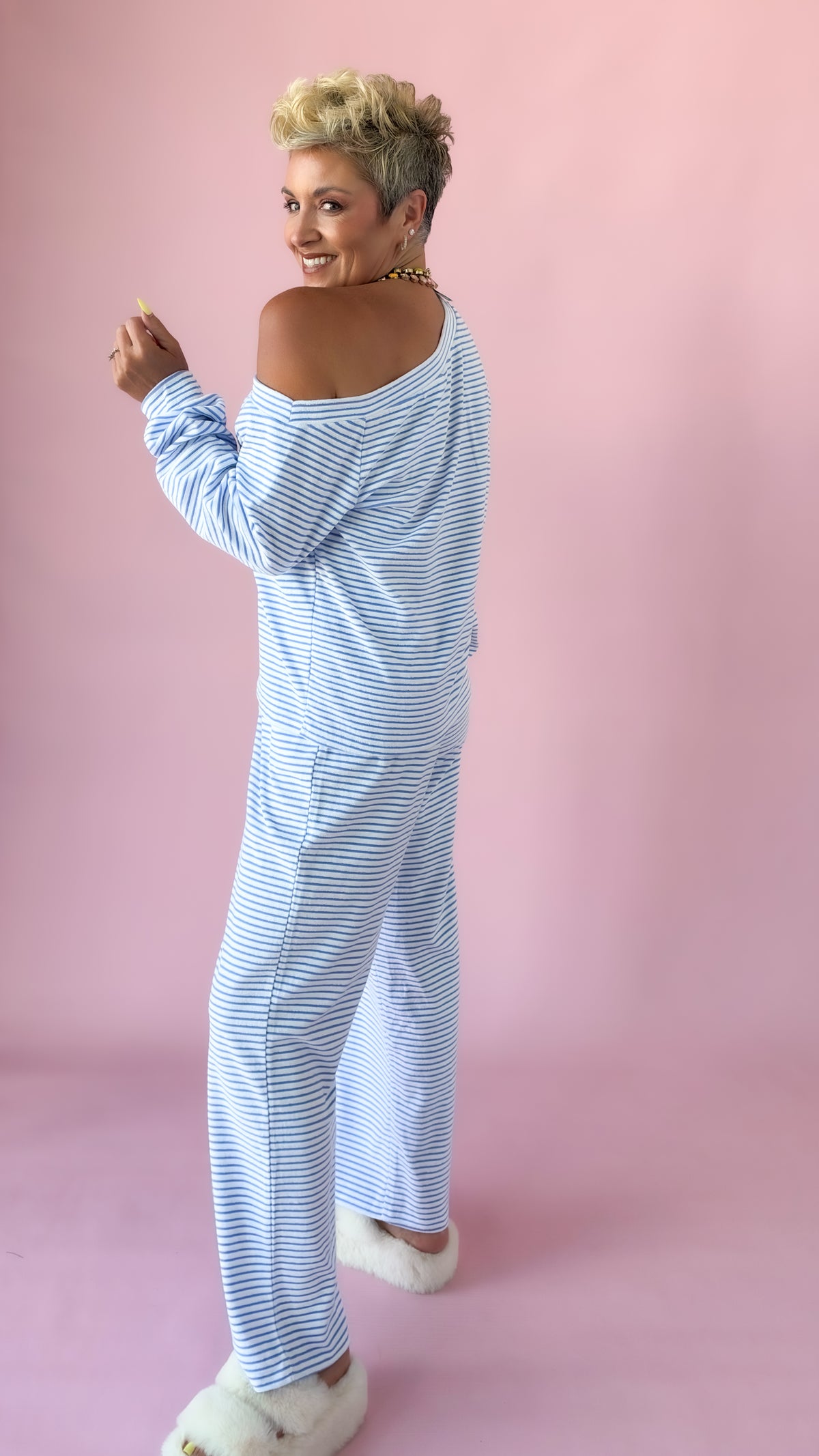 Off White/Sky Striped Two-Piece Set