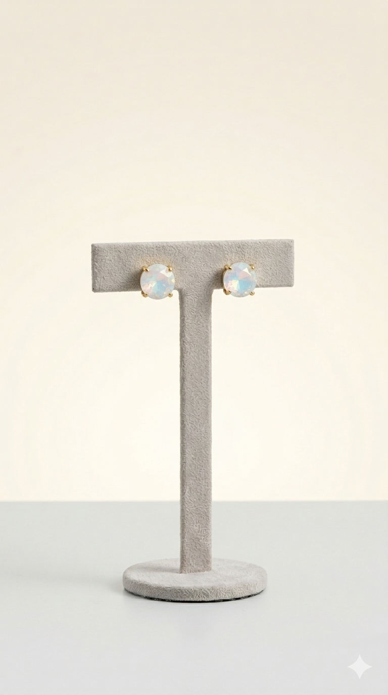 Milky Rhinstone Stud Earrings