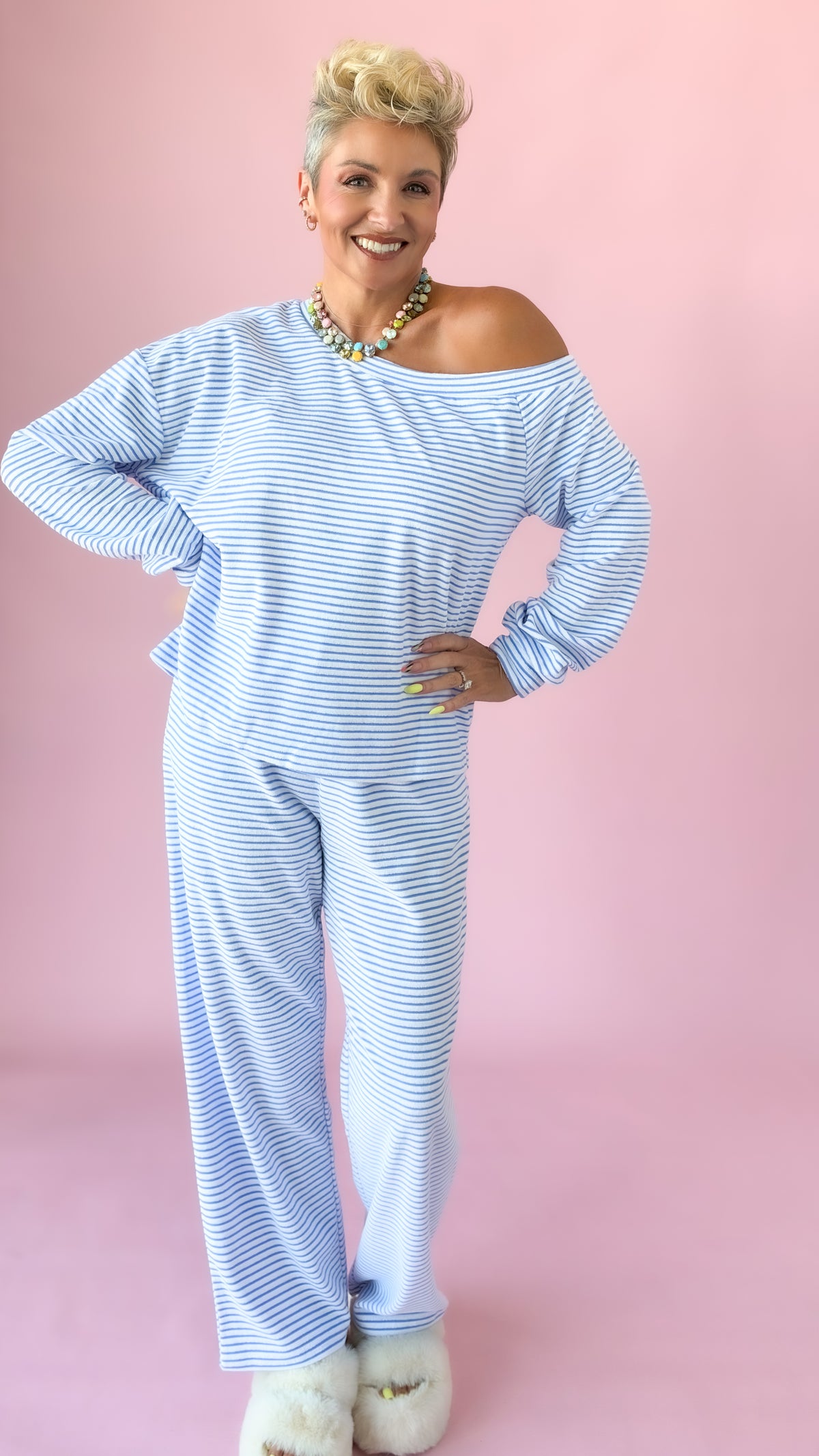 Off White/Sky Striped Two-Piece Set